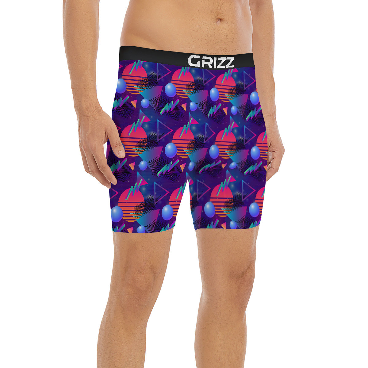 Retro Futuristic Neon Theme Print Pattern Boxer Briefs-grizzshop