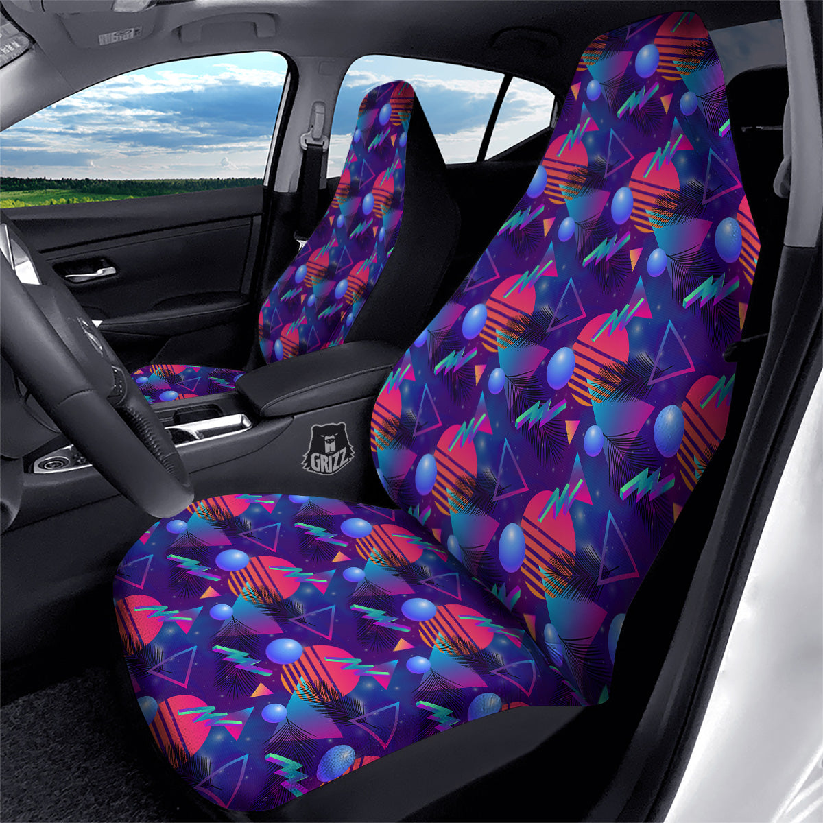 Retro Futuristic Neon Theme Print Pattern Car Seat Covers-grizzshop