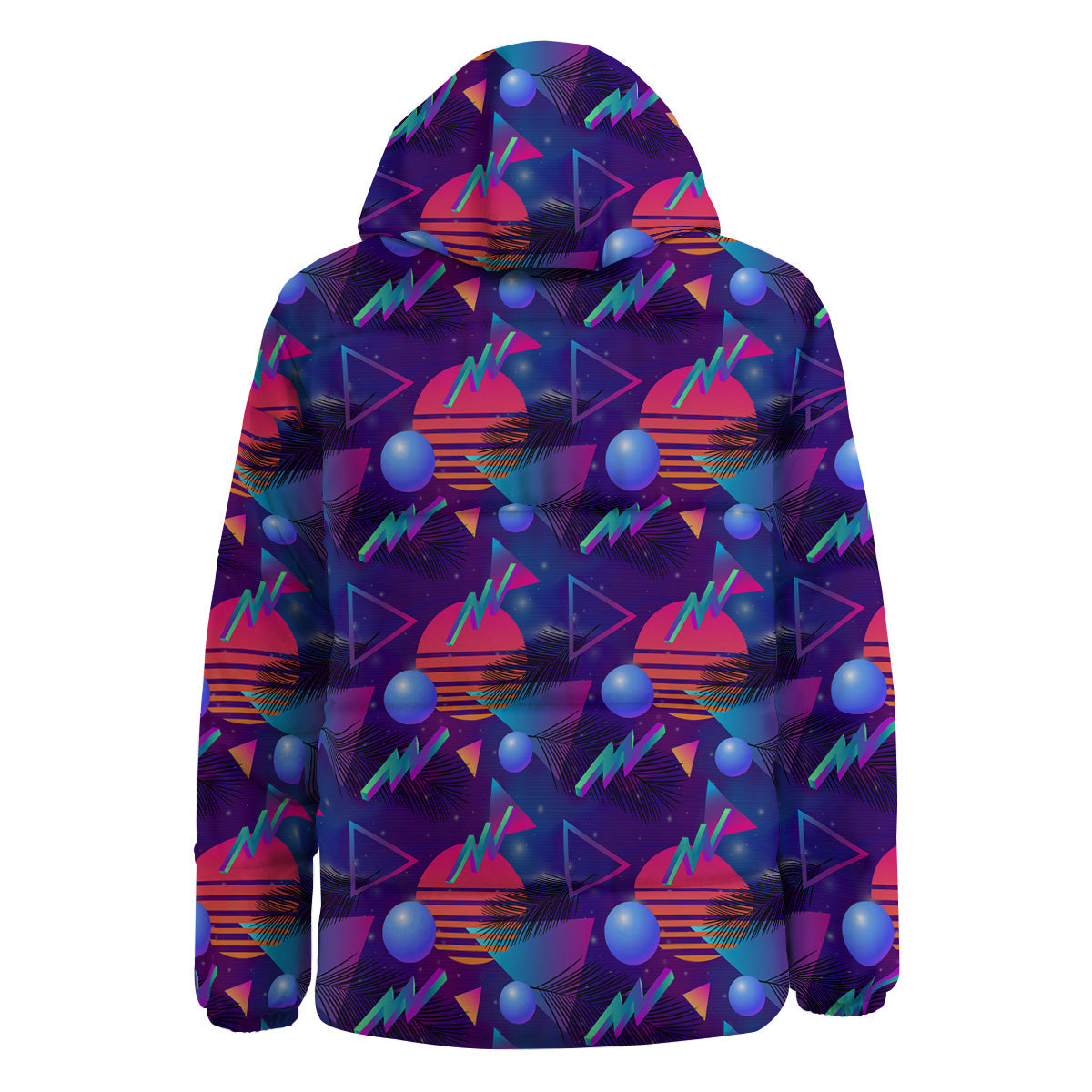 Retro Futuristic Neon Theme Print Pattern Down Jacket-grizzshop