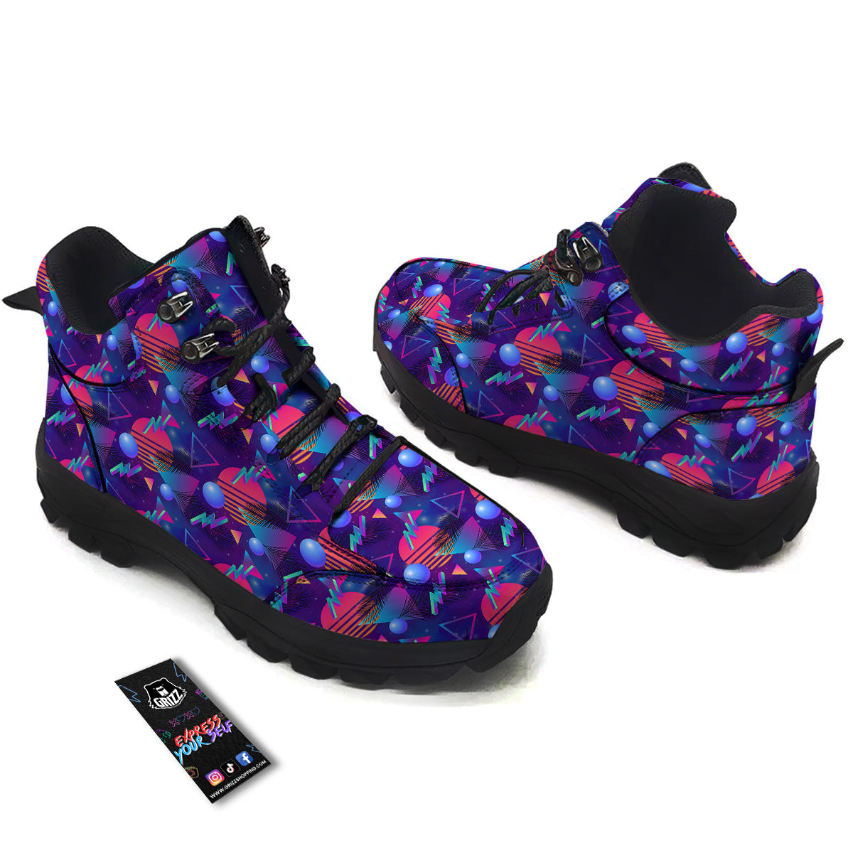 Retro Futuristic Neon Theme Print Pattern Hiking Shoes-grizzshop