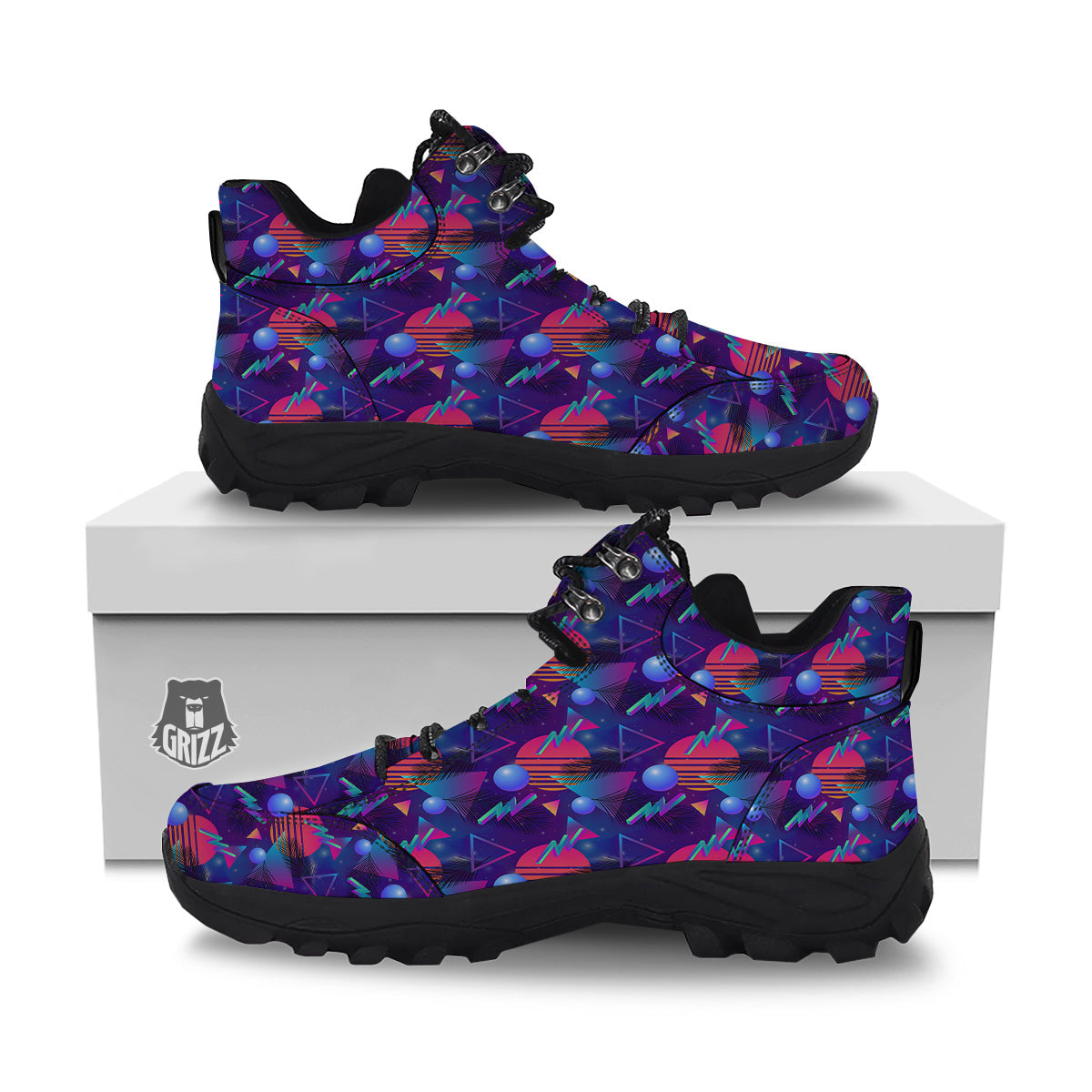 Retro Futuristic Neon Theme Print Pattern Hiking Shoes-grizzshop