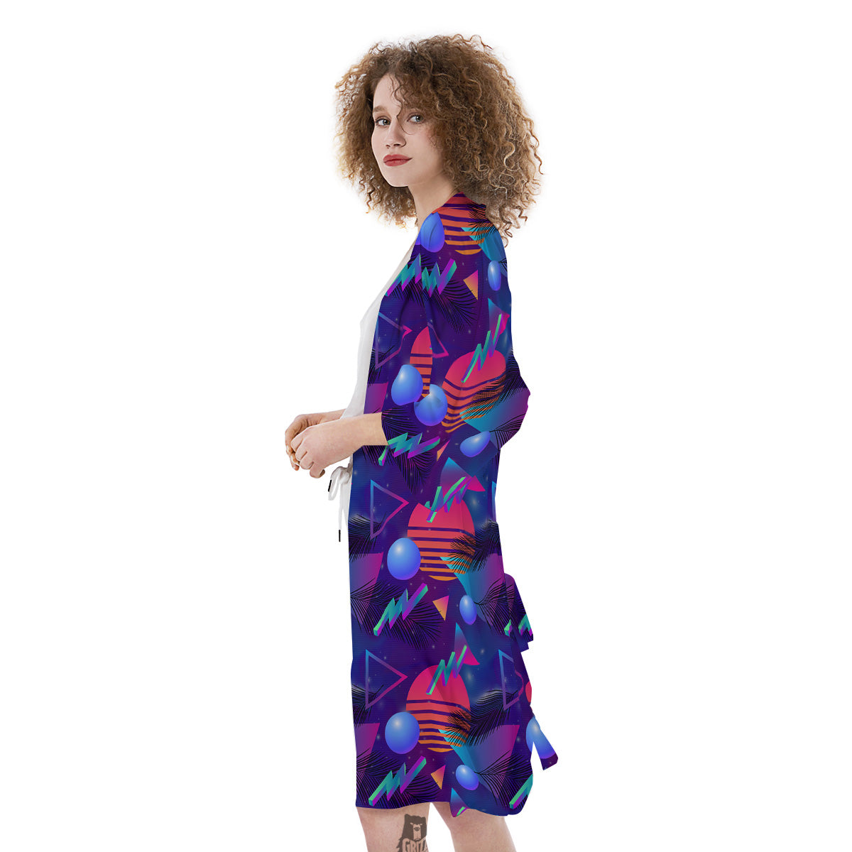 Retro Futuristic Neon Theme Print Pattern Kimono-grizzshop