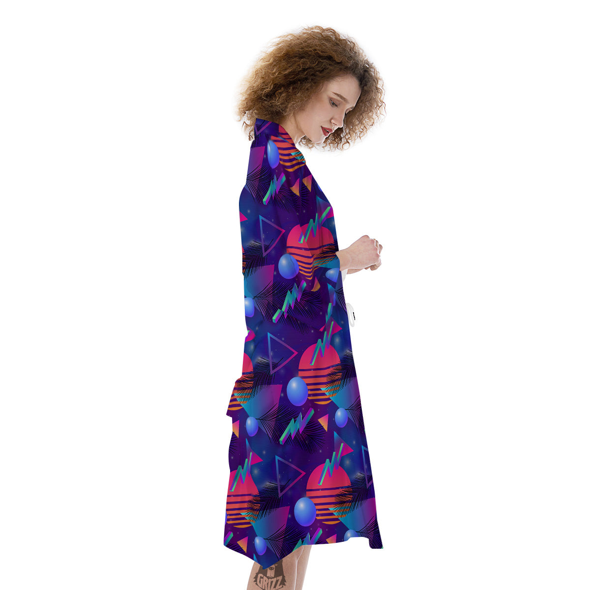 Retro Futuristic Neon Theme Print Pattern Kimono-grizzshop
