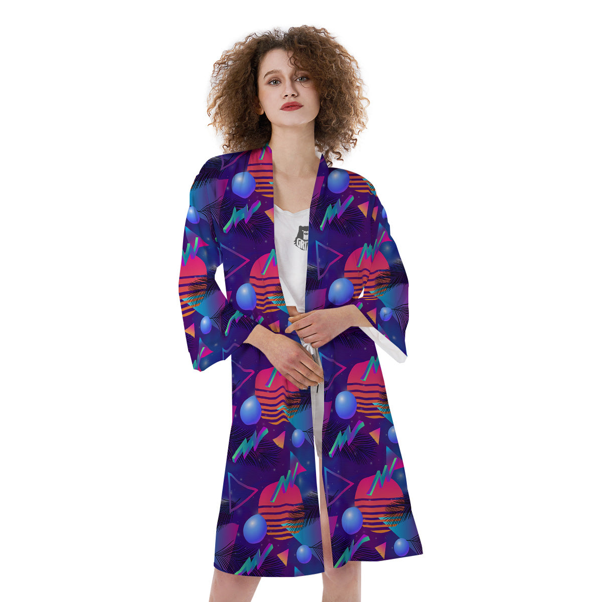 Retro Futuristic Neon Theme Print Pattern Kimono-grizzshop