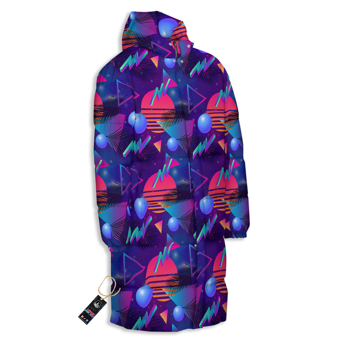 Retro Futuristic Neon Theme Print Pattern Long Down Jacket-grizzshop