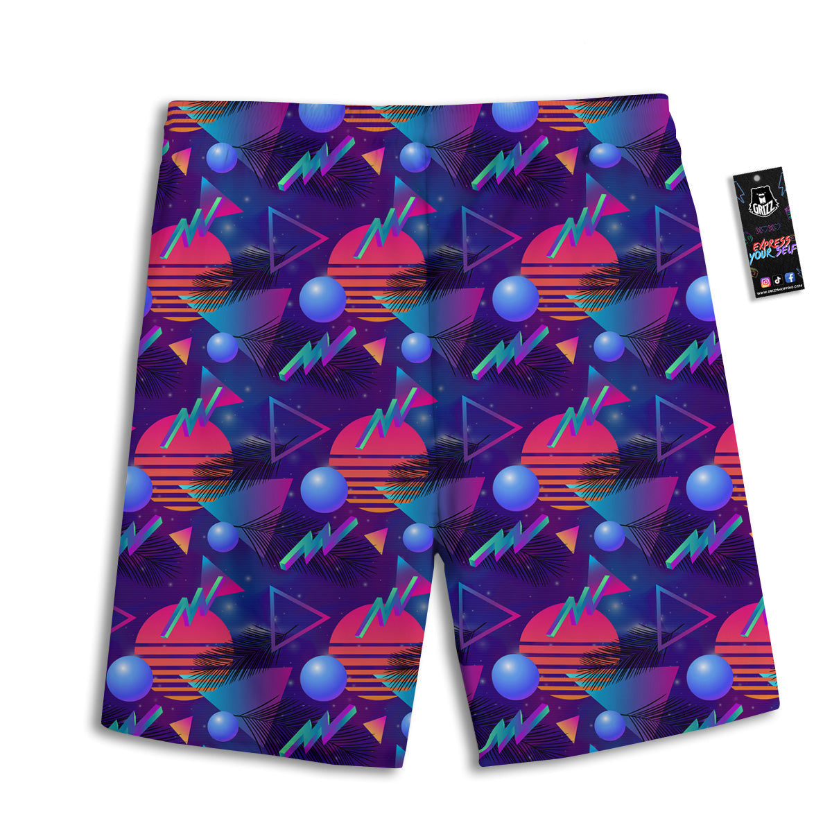Retro Futuristic Neon Theme Print Pattern Men's Athletic Shorts