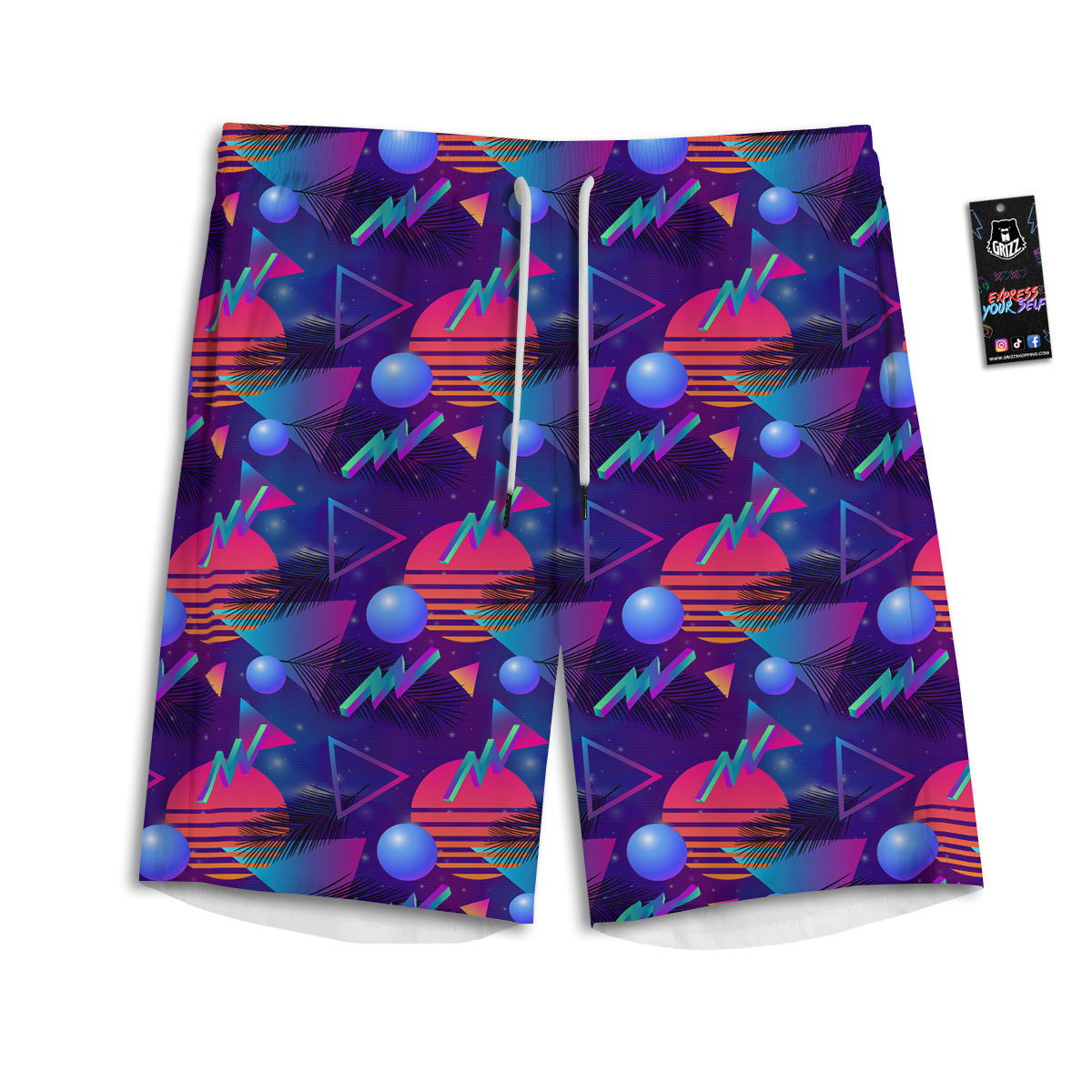 Retro Futuristic Neon Theme Print Pattern Men's Athletic Shorts