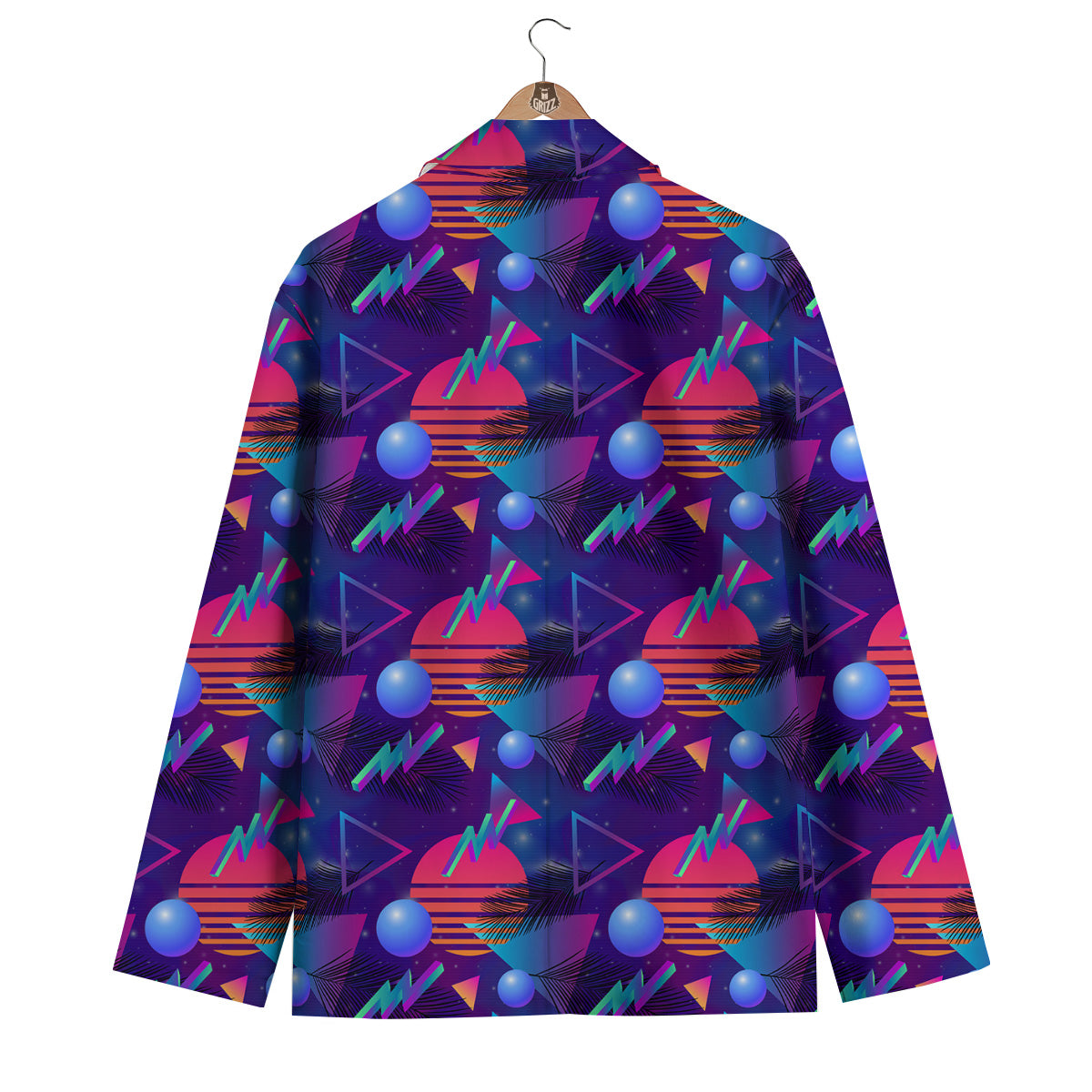 Retro Futuristic Neon Theme Print Pattern Men's Blazer-grizzshop