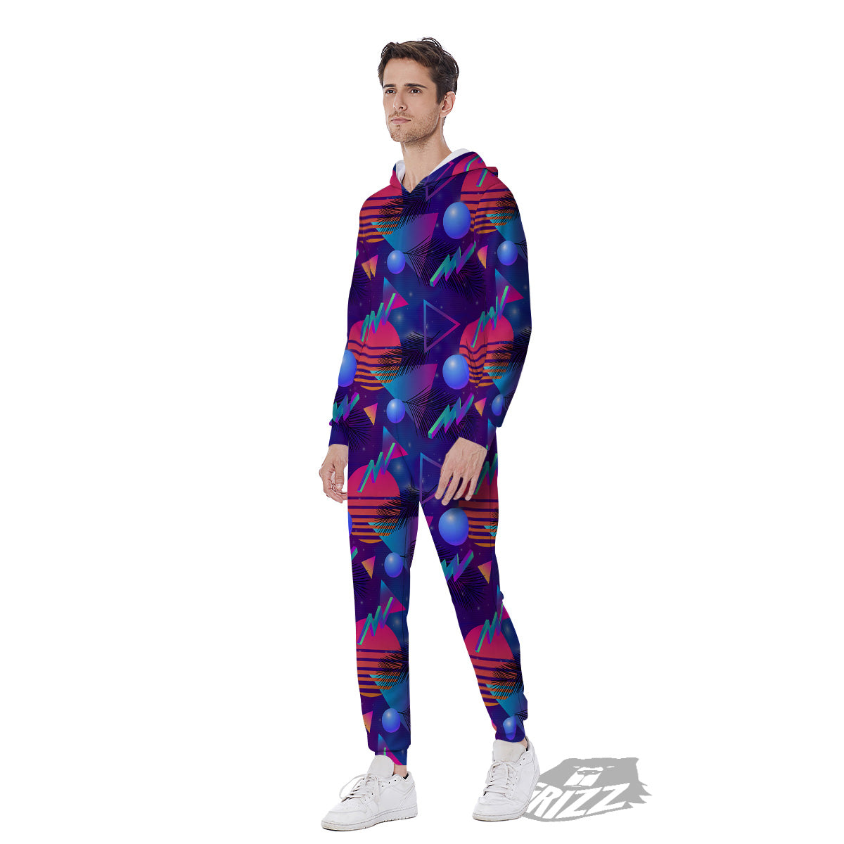 Retro Futuristic Neon Theme Print Pattern Men's Jumpsuit-grizzshop