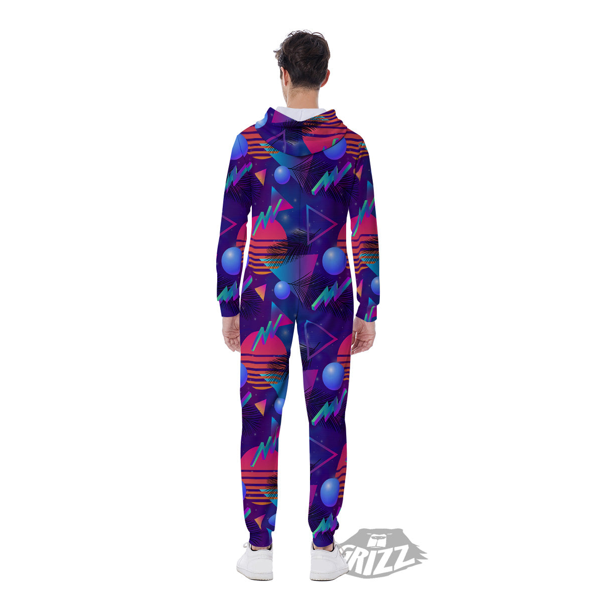 Retro Futuristic Neon Theme Print Pattern Men's Jumpsuit-grizzshop
