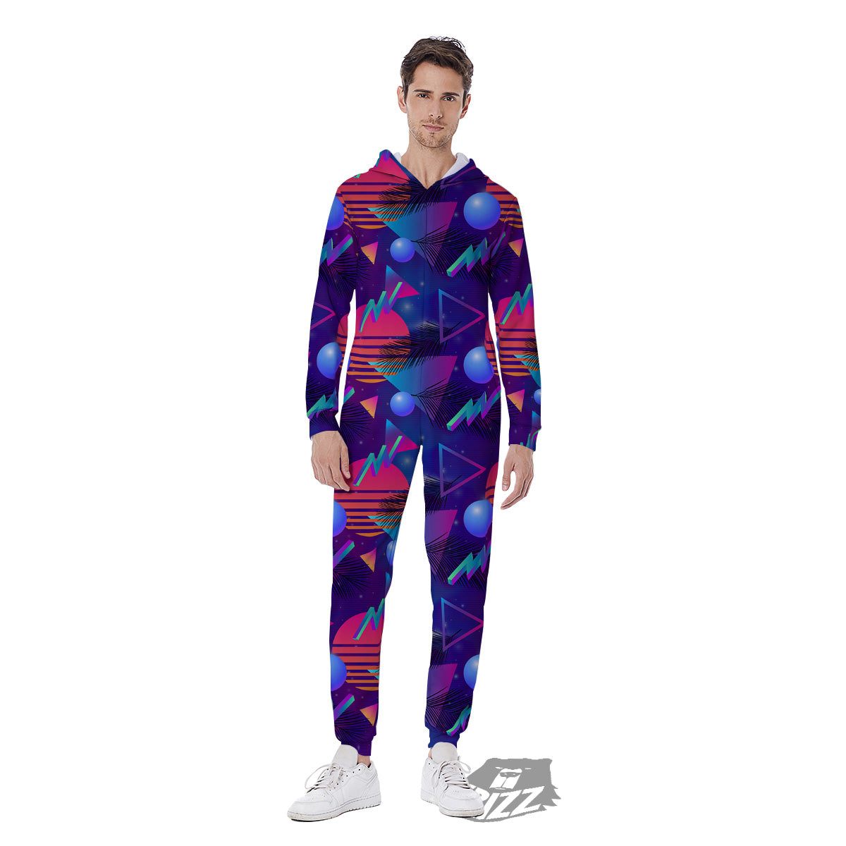 Retro Futuristic Neon Theme Print Pattern Men's Jumpsuit-grizzshop