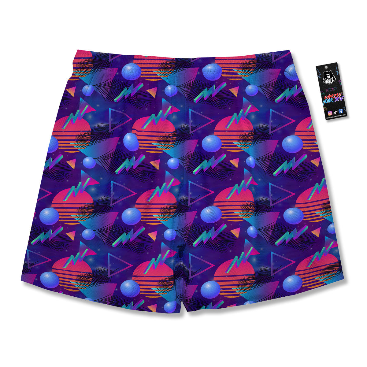 Retro Futuristic Neon Theme Print Pattern Men's Running Shorts-grizzshop