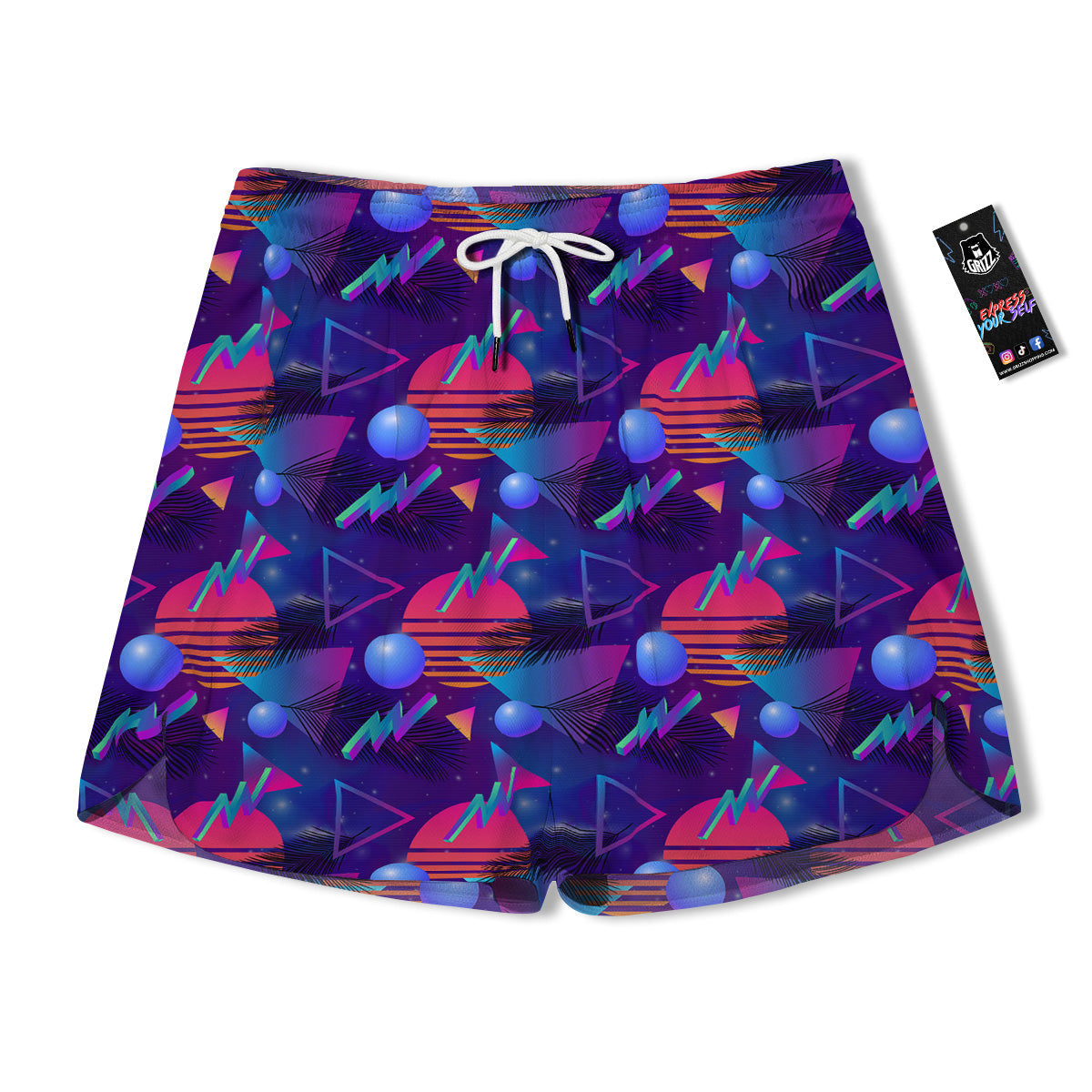Retro Futuristic Neon Theme Print Pattern Men's Running Shorts-grizzshop