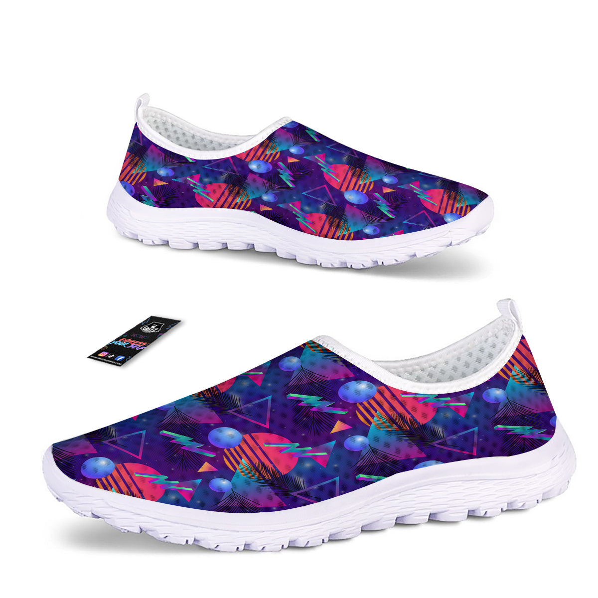 Retro Futuristic Neon Theme Print Pattern Nurse Shoes-grizzshop