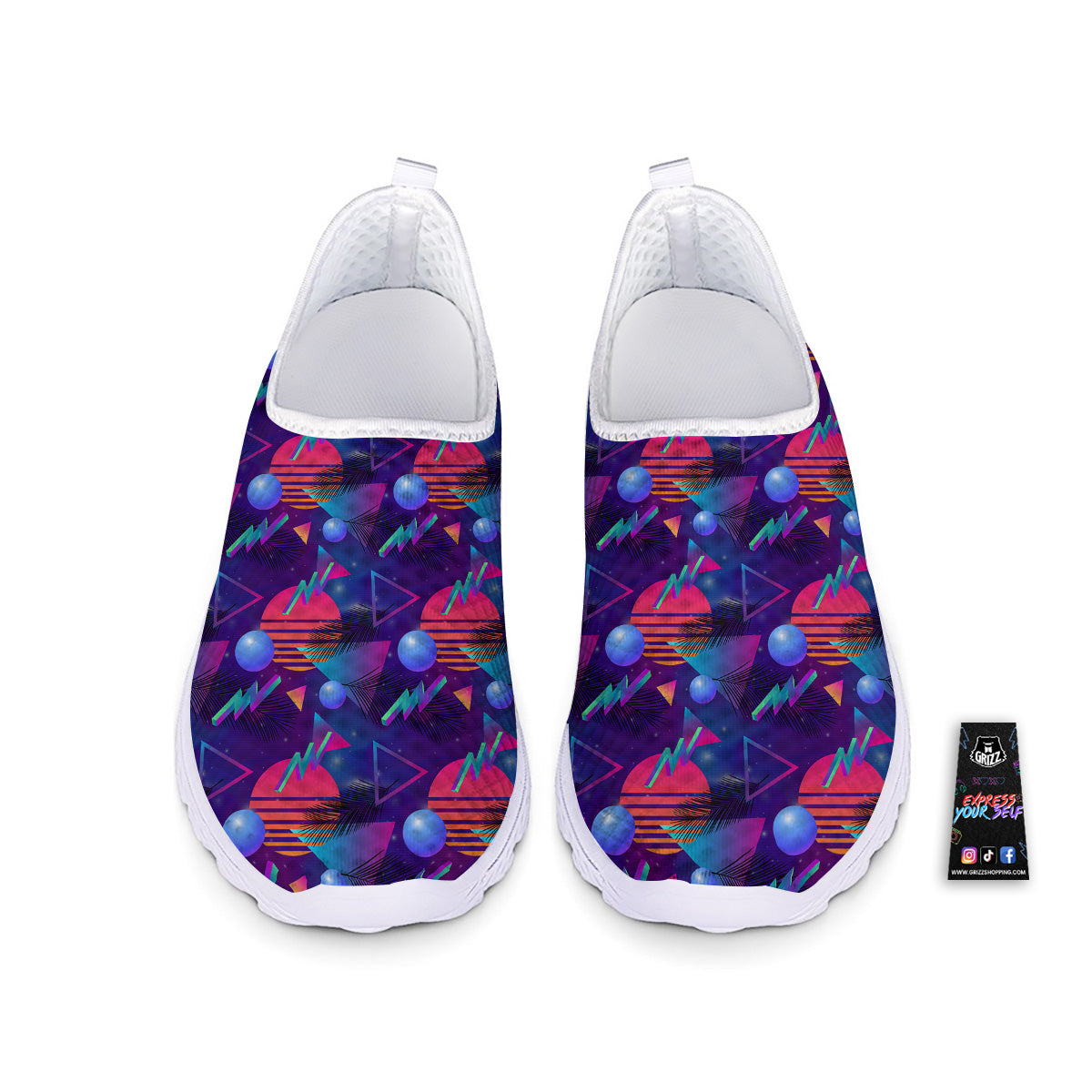 Retro Futuristic Neon Theme Print Pattern Nurse Shoes-grizzshop