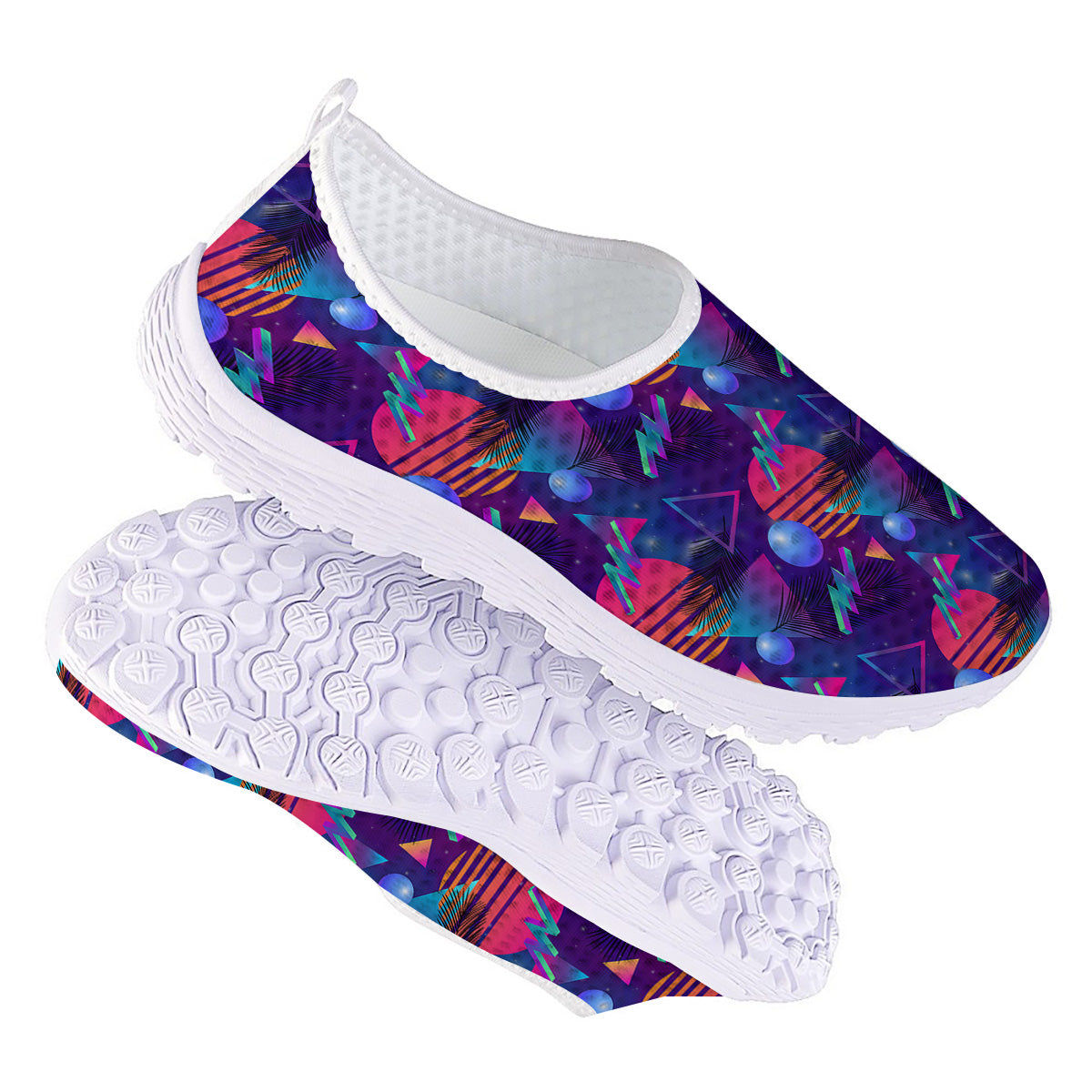 Retro Futuristic Neon Theme Print Pattern Nurse Shoes-grizzshop