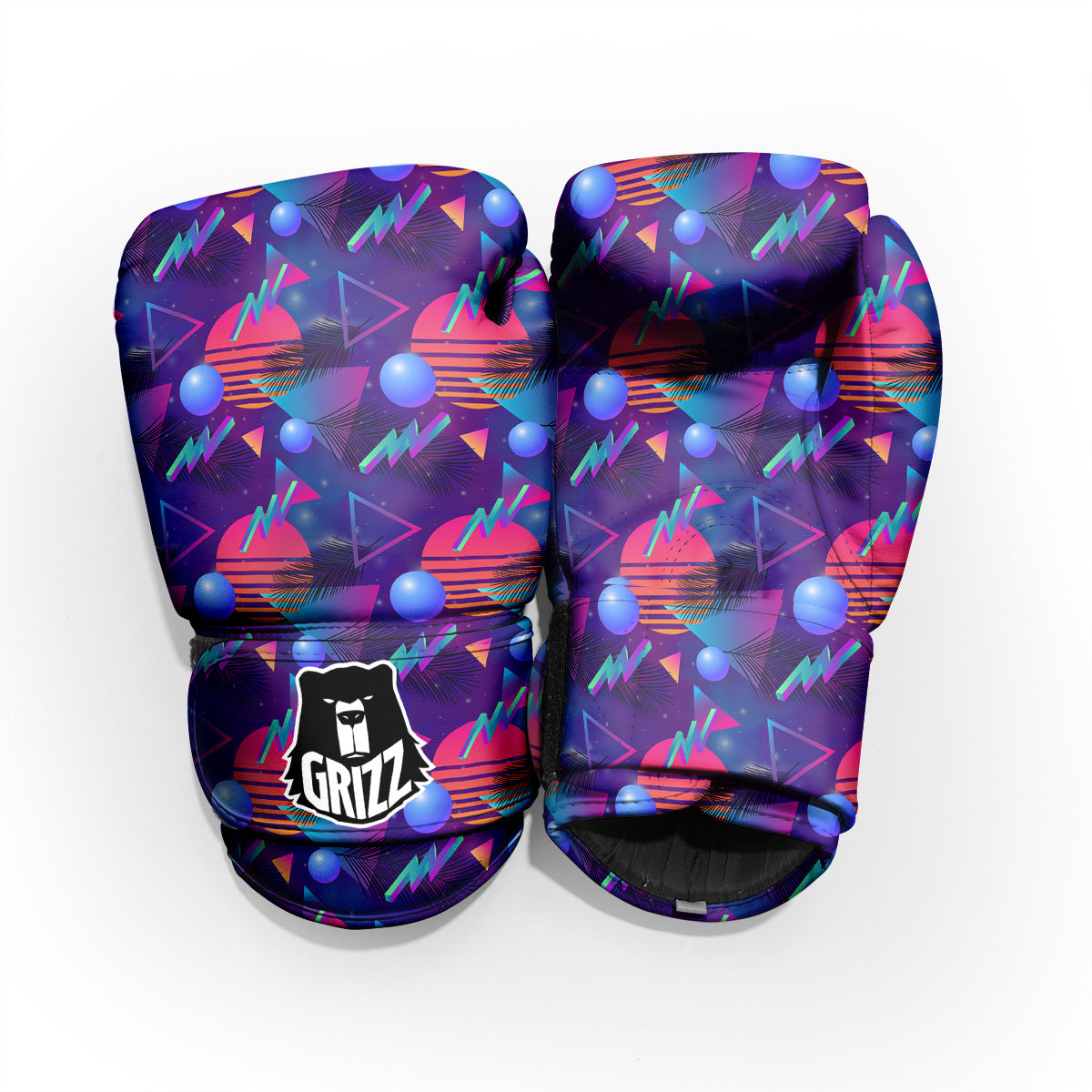 Retro Futuristic Neon Theme Print Pattern Pro Boxing Glove