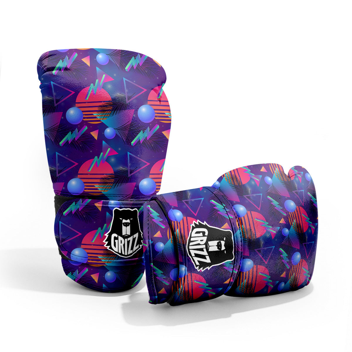 Retro Futuristic Neon Theme Print Pattern Pro Boxing Glove
