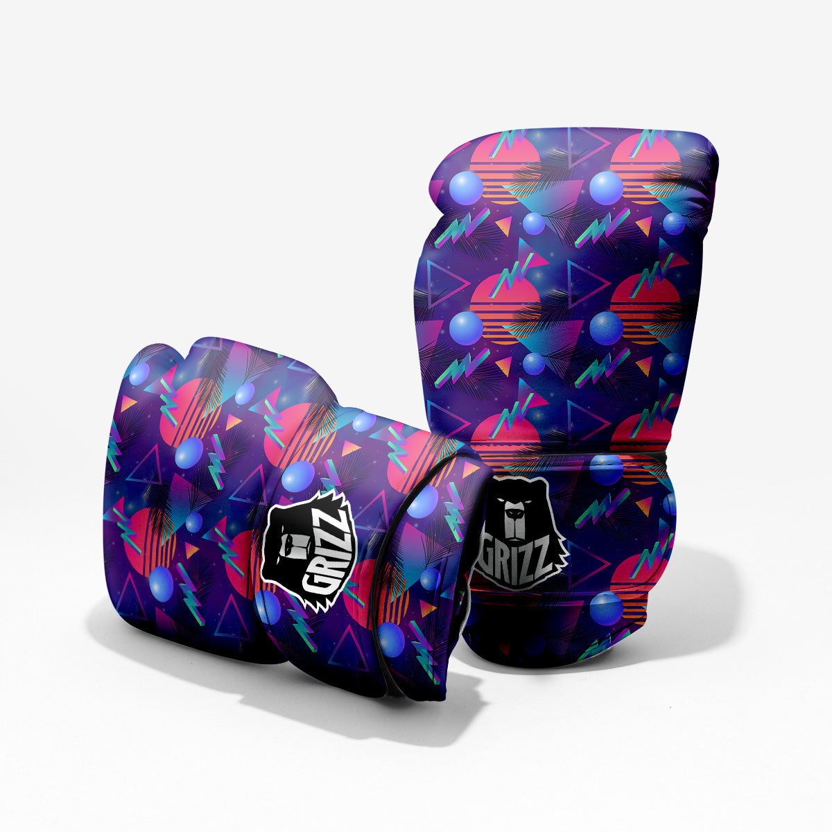Retro Futuristic Neon Theme Print Pattern Pro Boxing Glove