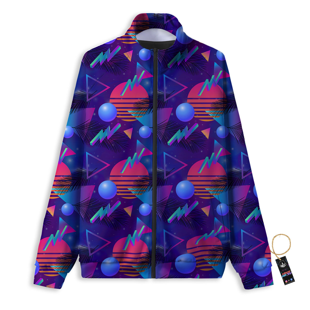 Retro Futuristic Neon Theme Print Pattern Track Jacket-grizzshop