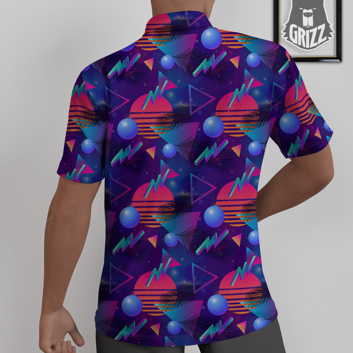 Retro Futuristic Neon Theme Print Pattern Untucked Shirts-grizzshop