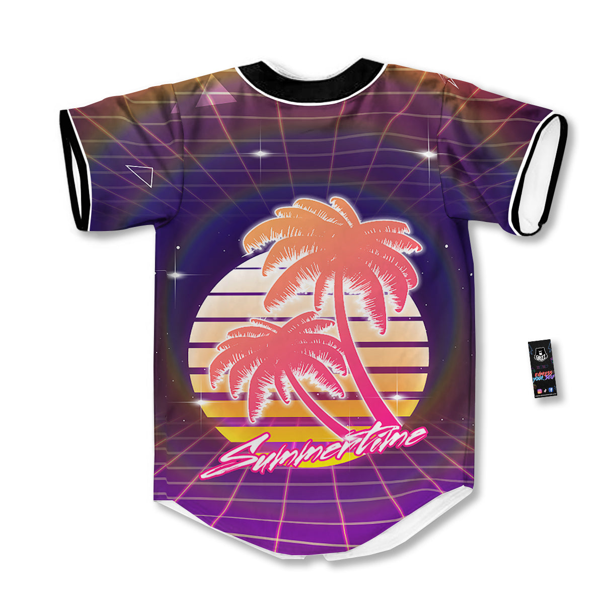 Retro Futuristic Palms Summer Time Print Baseball Jersey-grizzshop