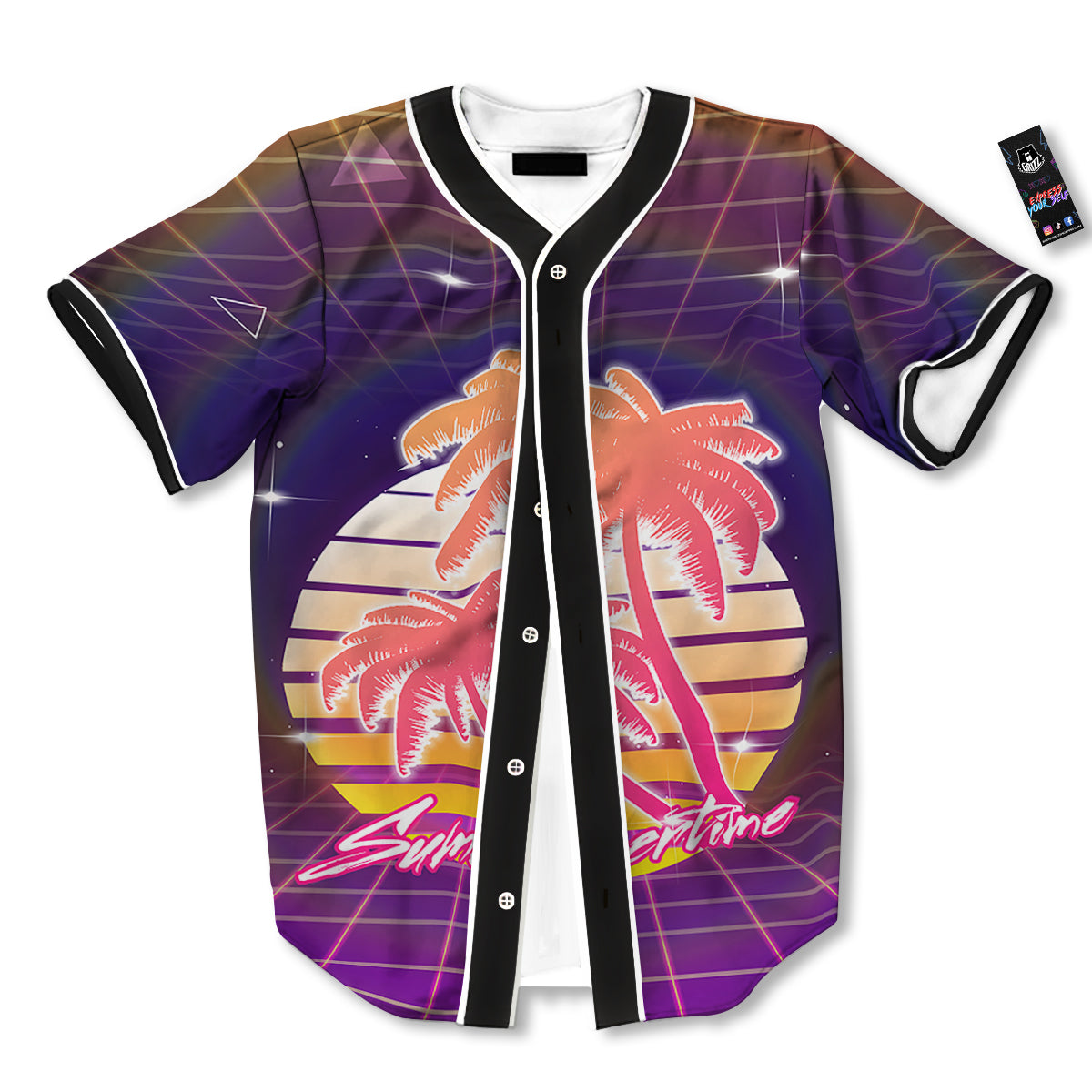 Retro Futuristic Palms Summer Time Print Baseball Jersey-grizzshop