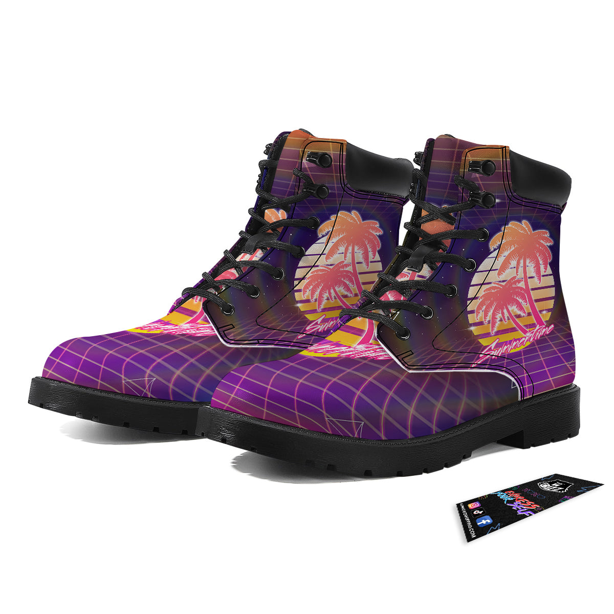 Retro Futuristic Palms Summer Time Print Boots-grizzshop