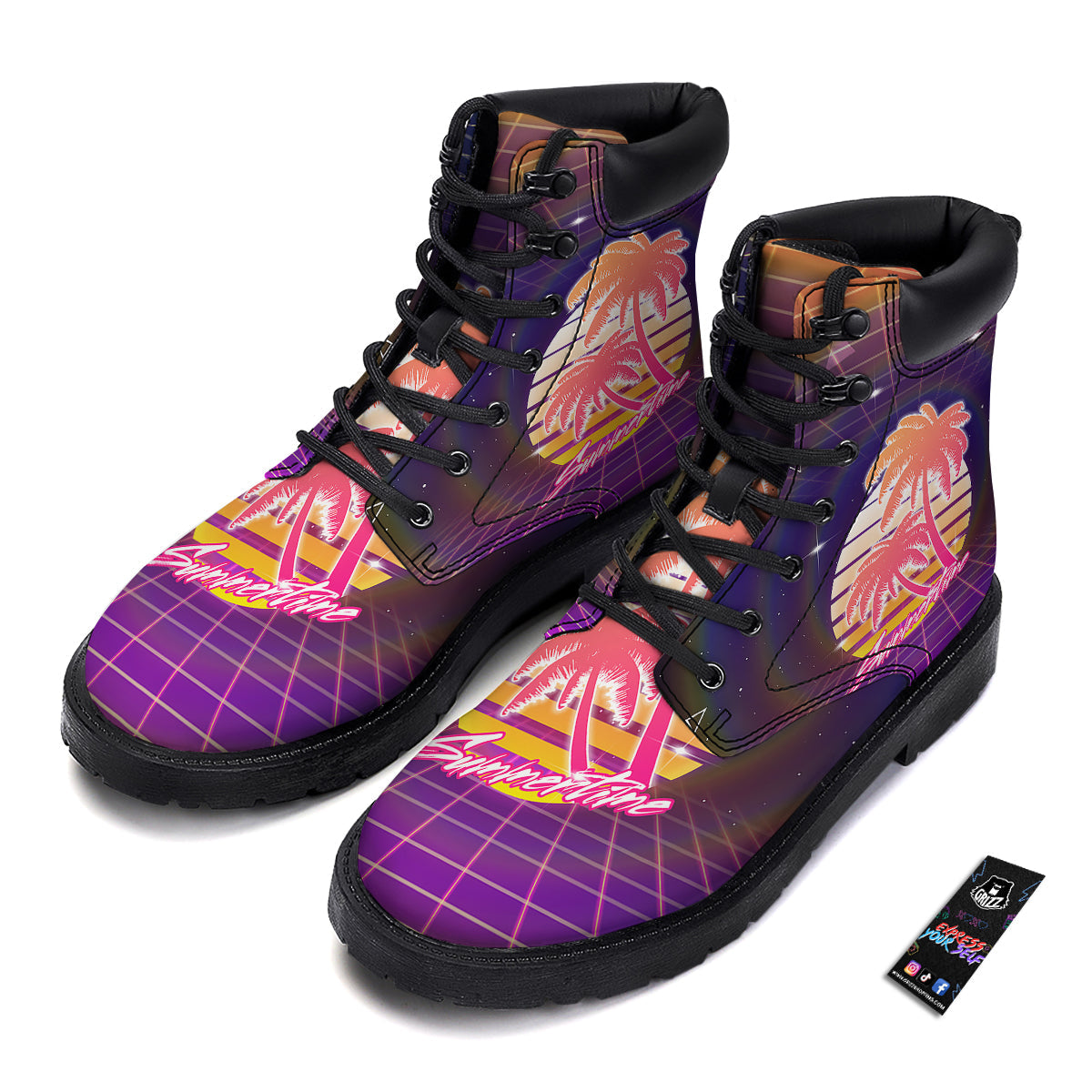 Retro Futuristic Palms Summer Time Print Boots-grizzshop