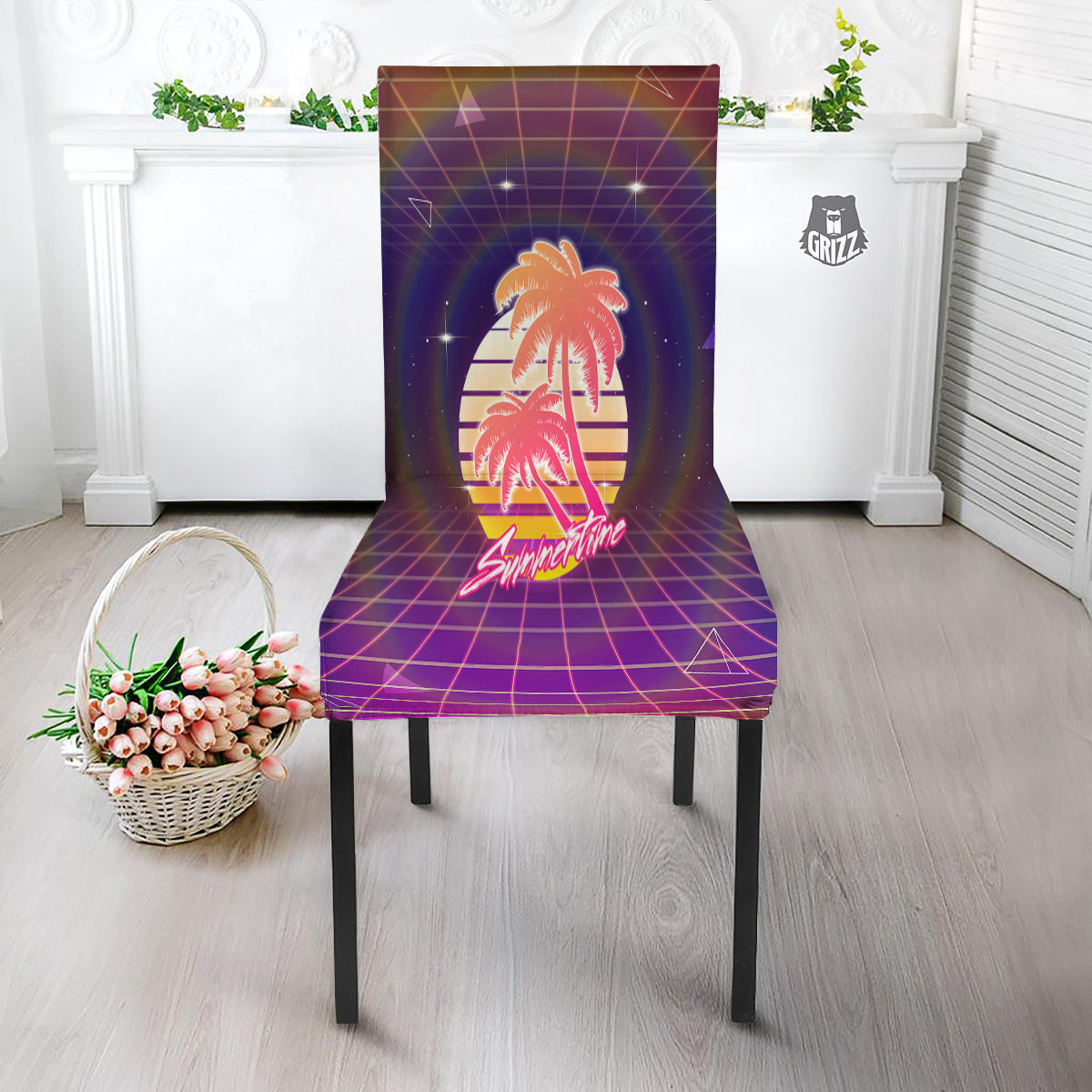 Retro Futuristic Palms Summer Time Print Dining Chair Slipcover-grizzshop