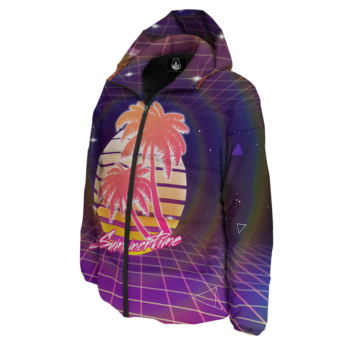 Retro Futuristic Palms Summer Time Print Down Jacket-grizzshop