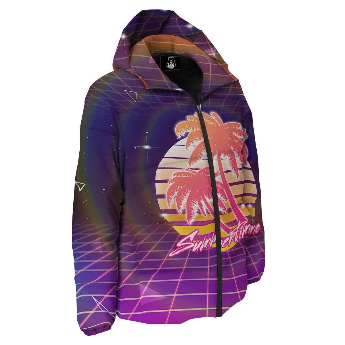 Retro Futuristic Palms Summer Time Print Down Jacket-grizzshop