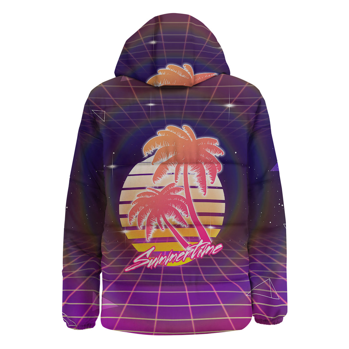 Retro Futuristic Palms Summer Time Print Down Jacket-grizzshop