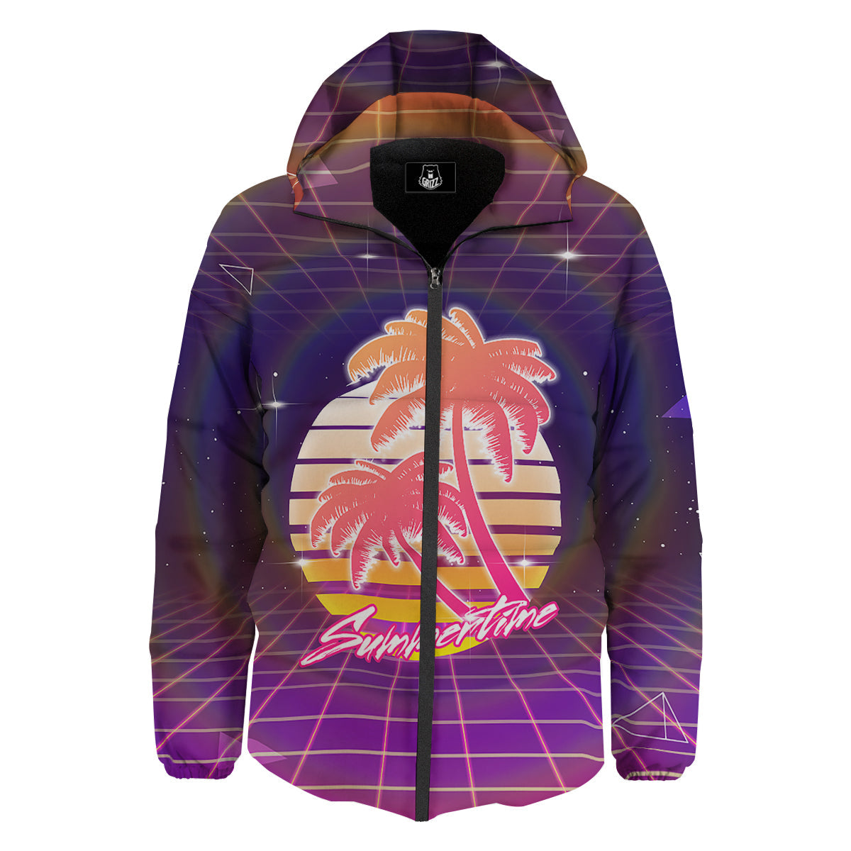 Retro Futuristic Palms Summer Time Print Down Jacket-grizzshop