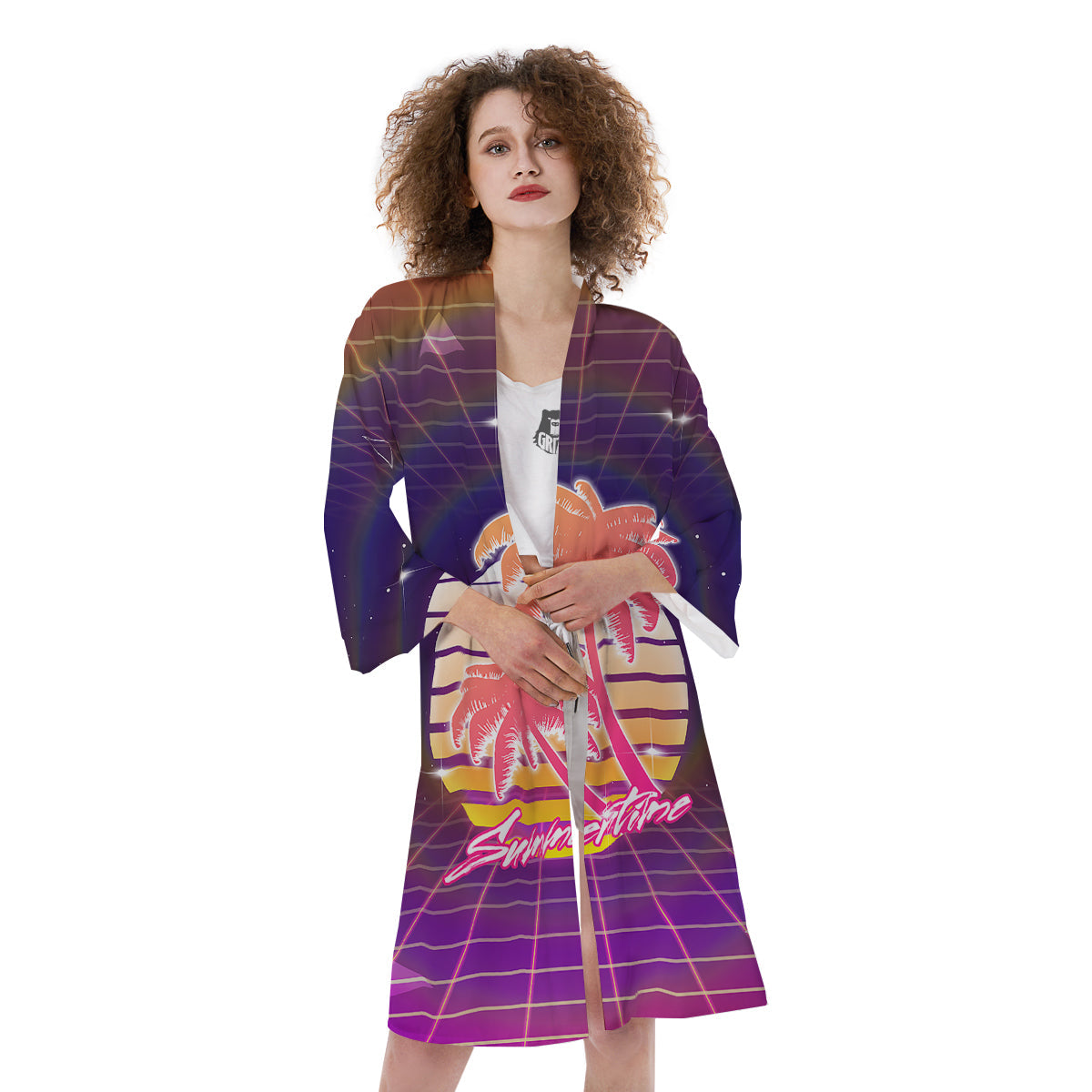 Retro Futuristic Palms Summer Time Print Kimono-grizzshop
