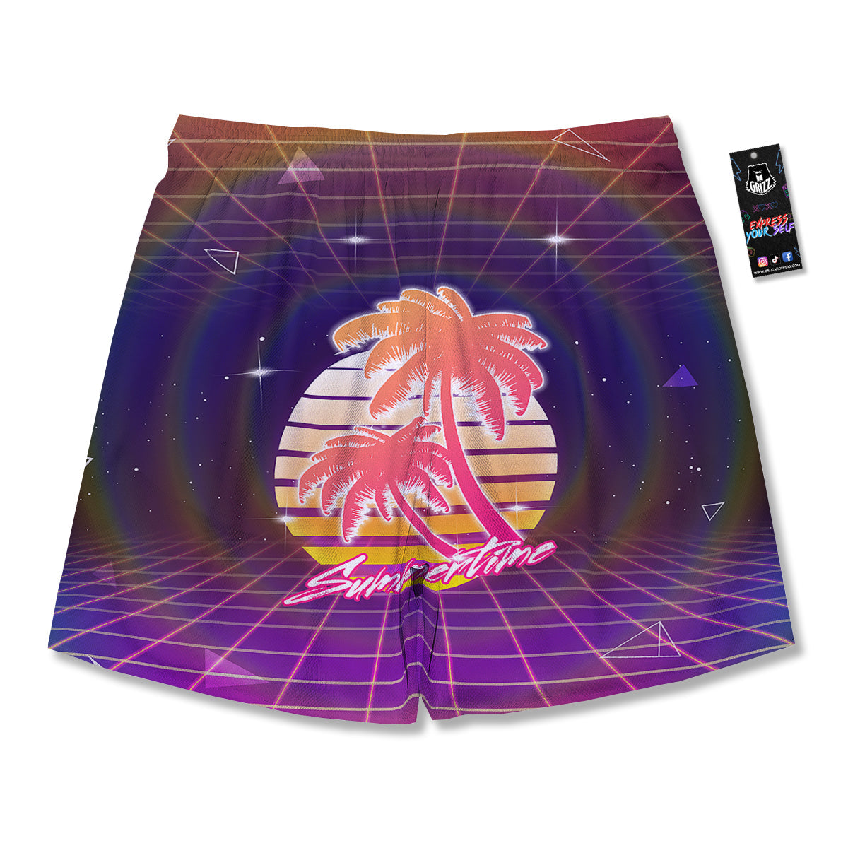 Retro Futuristic Palms Summer Time Print Men's Running Shorts-grizzshop