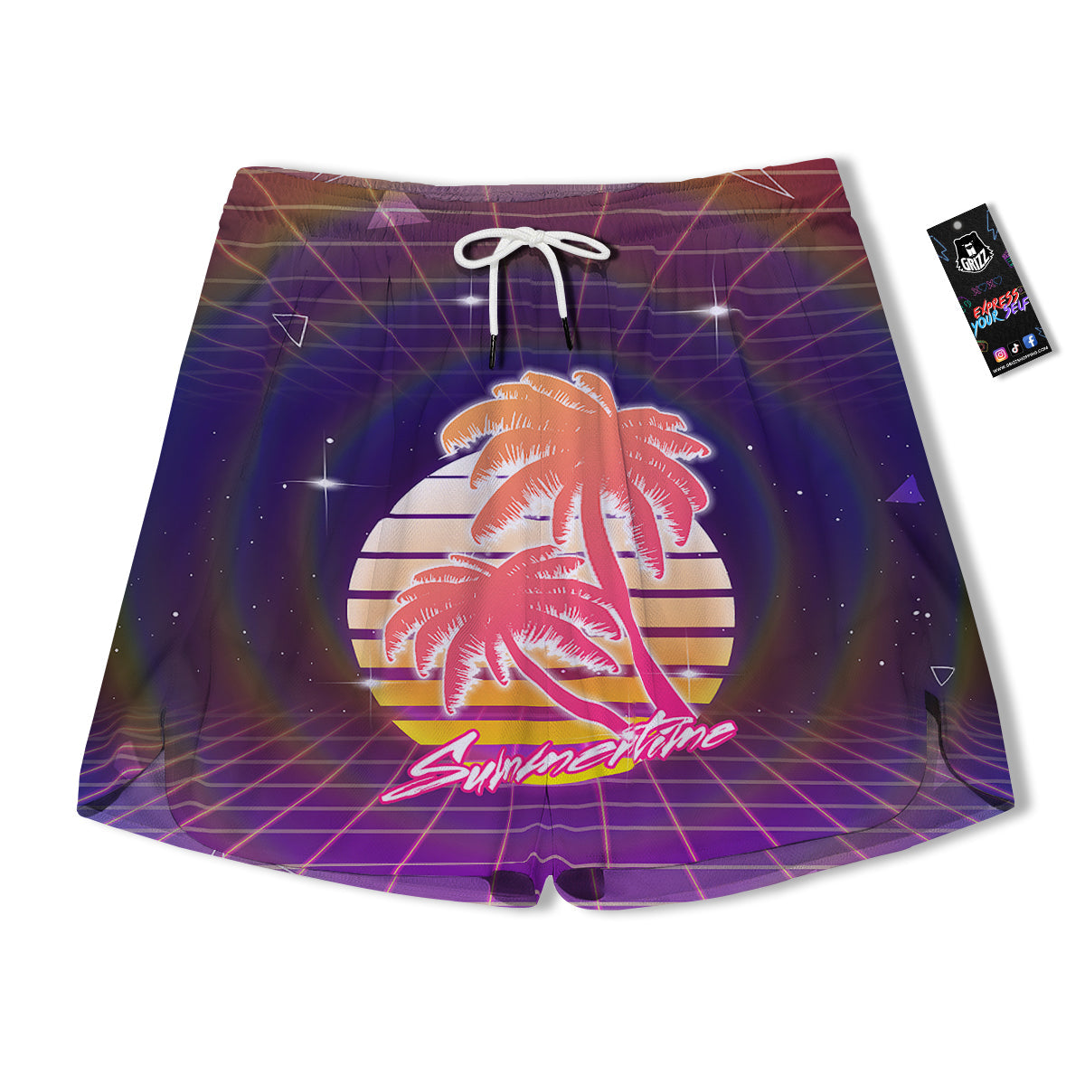 Retro Futuristic Palms Summer Time Print Men's Running Shorts-grizzshop