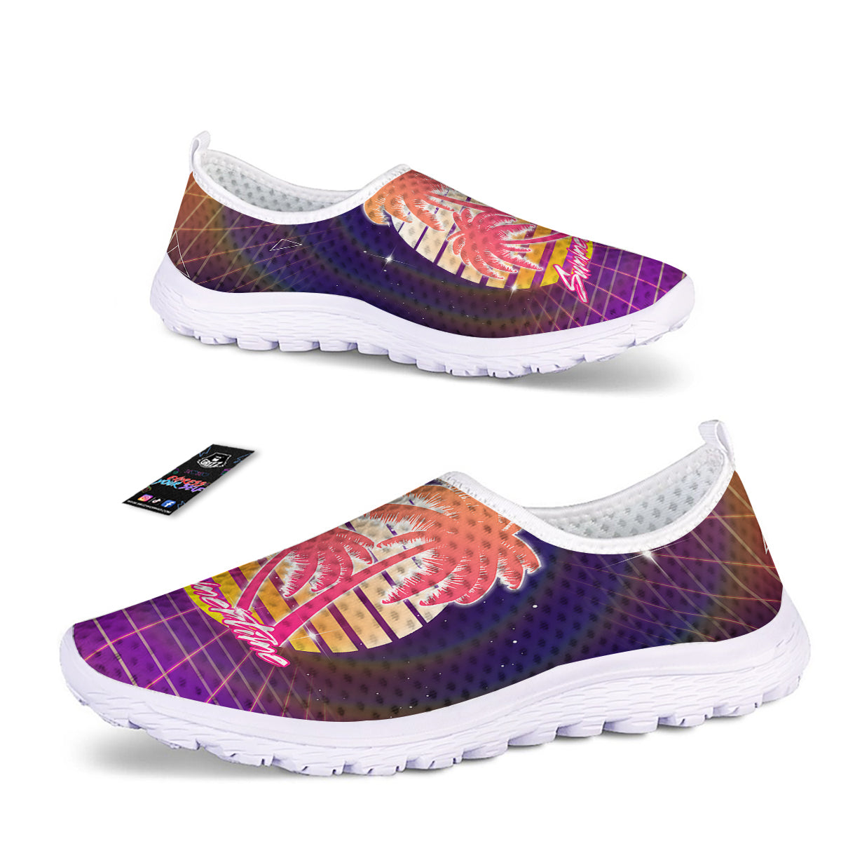 Retro Futuristic Palms Summer Time Print Nurse Shoes-grizzshop
