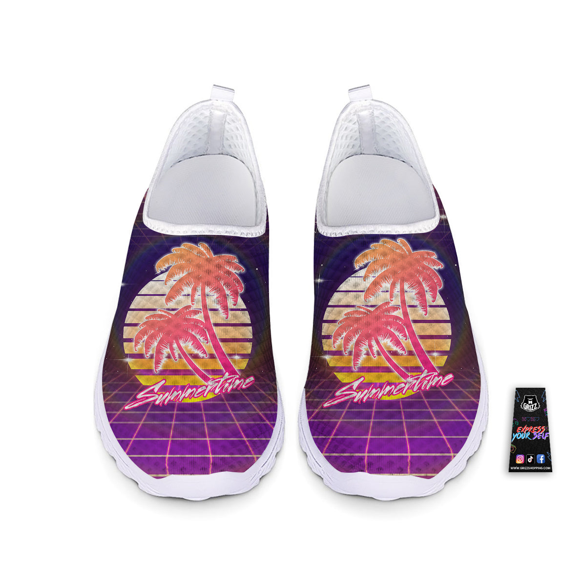 Retro Futuristic Palms Summer Time Print Nurse Shoes-grizzshop
