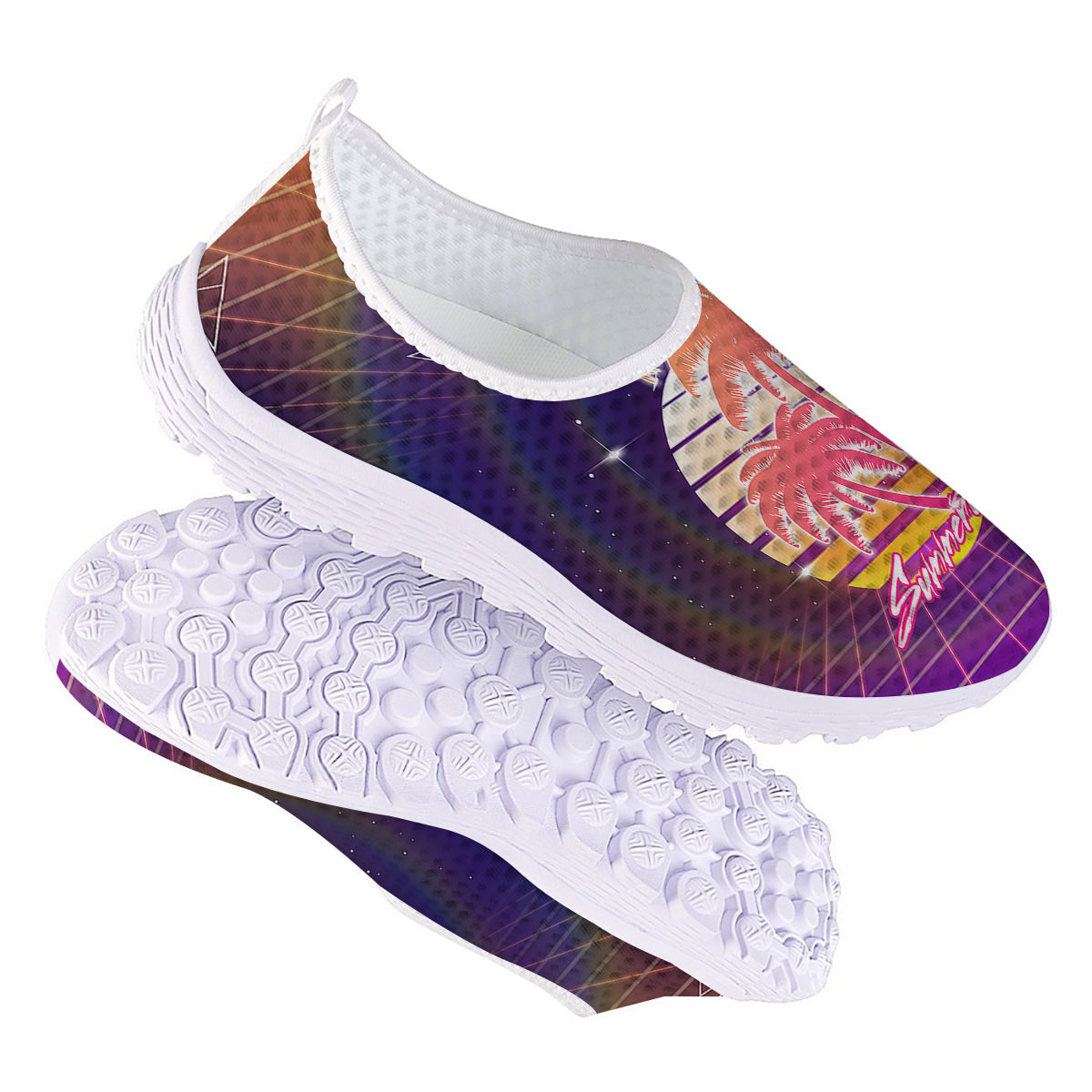 Retro Futuristic Palms Summer Time Print Nurse Shoes-grizzshop