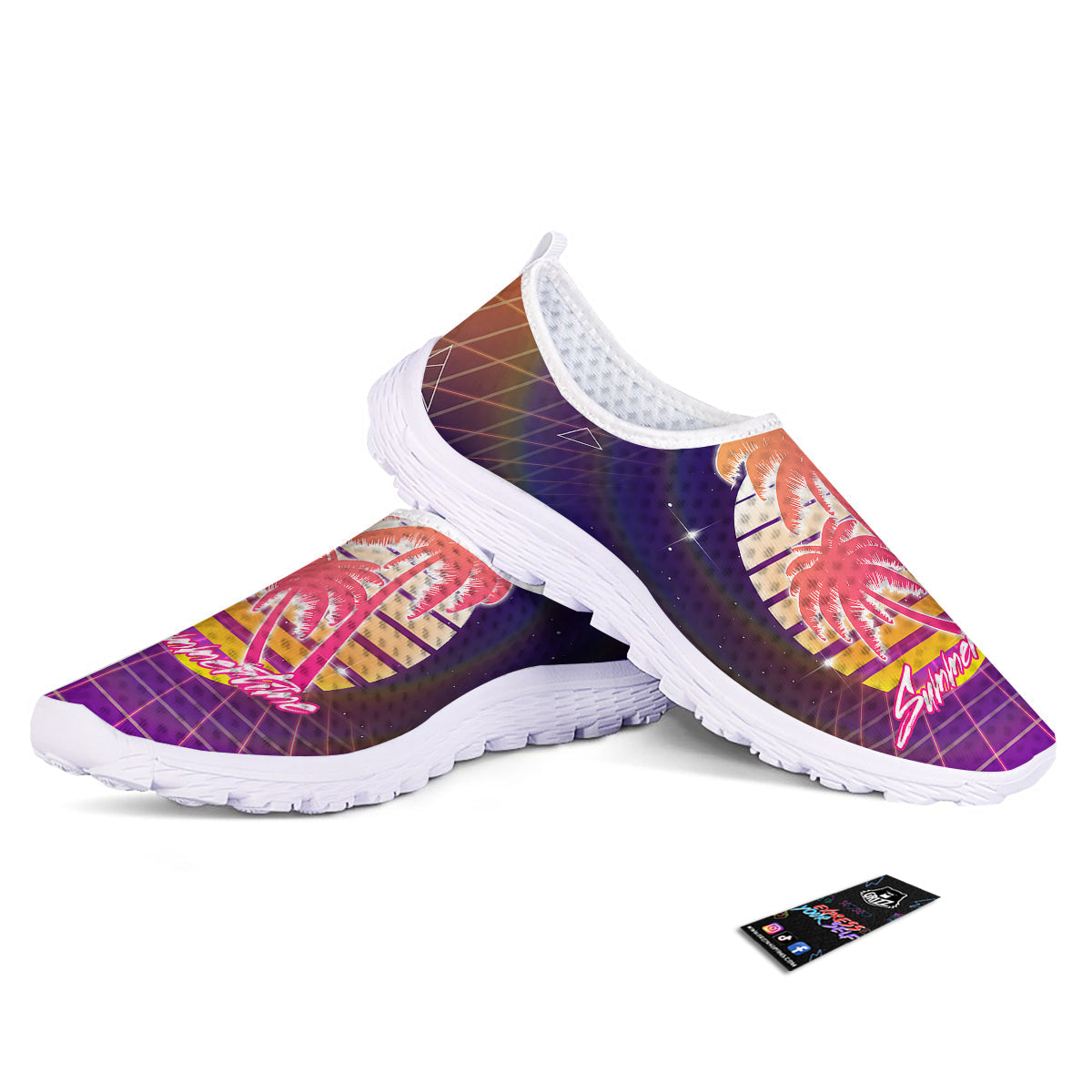 Retro Futuristic Palms Summer Time Print Nurse Shoes-grizzshop