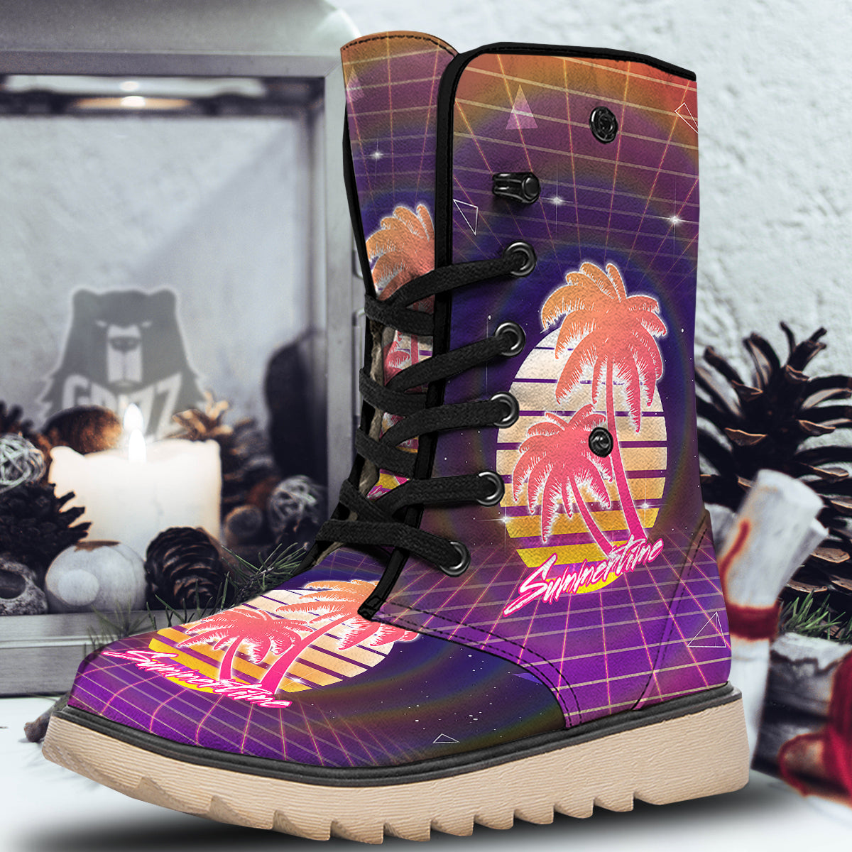 Retro Futuristic Palms Summer Time Print Snow Boots-grizzshop