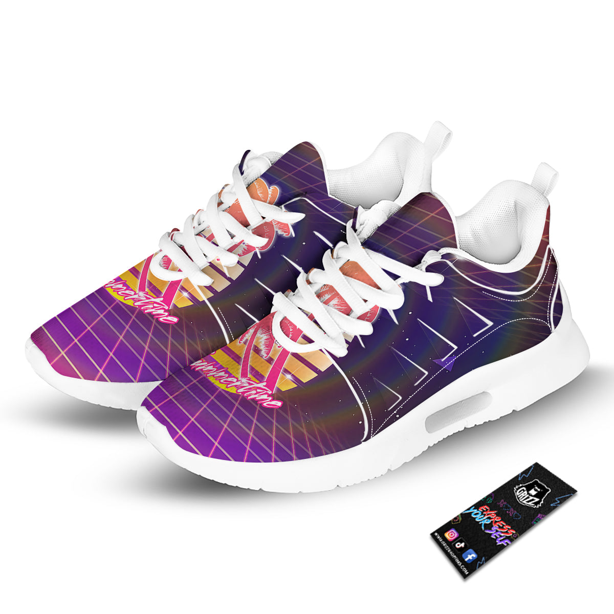 Retro Futuristic Palms Summer Time Print Tennis Shoes-grizzshop