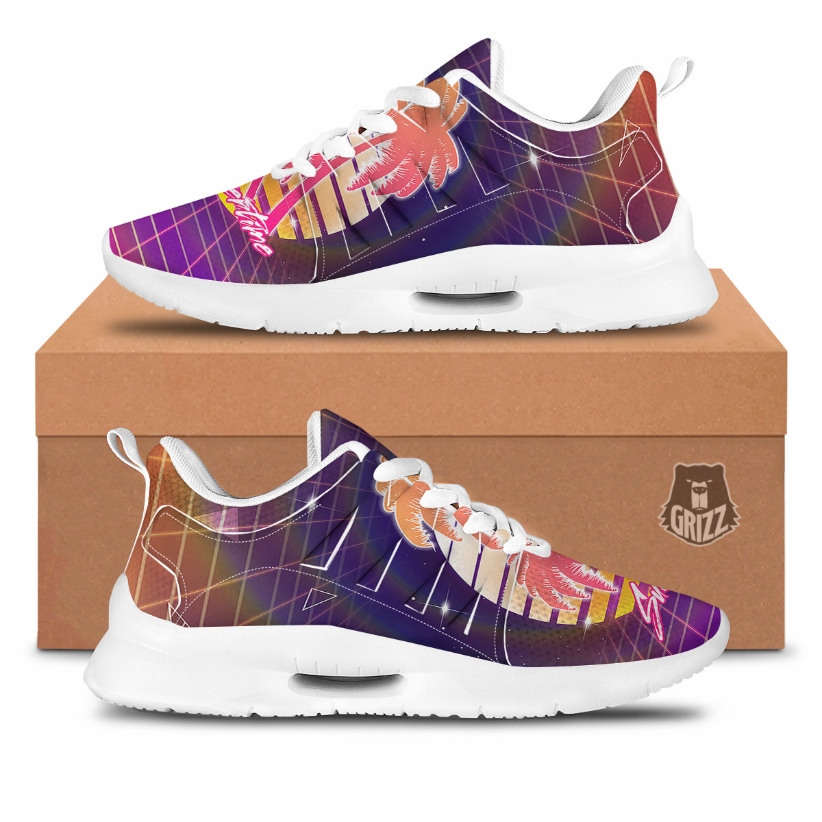 Retro Futuristic Palms Summer Time Print Tennis Shoes-grizzshop