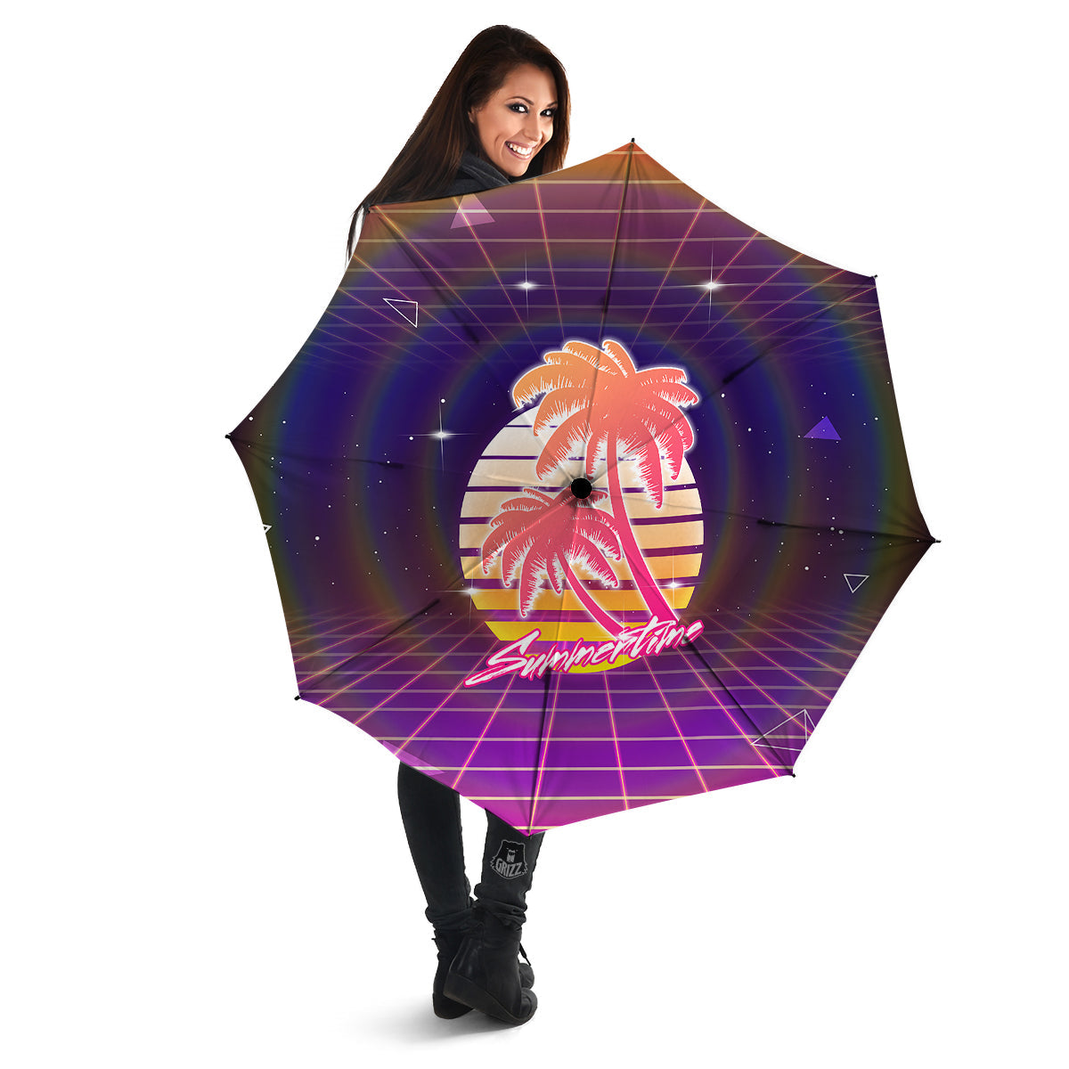 Retro Futuristic Palms Summer Time Print Umbrella-grizzshop