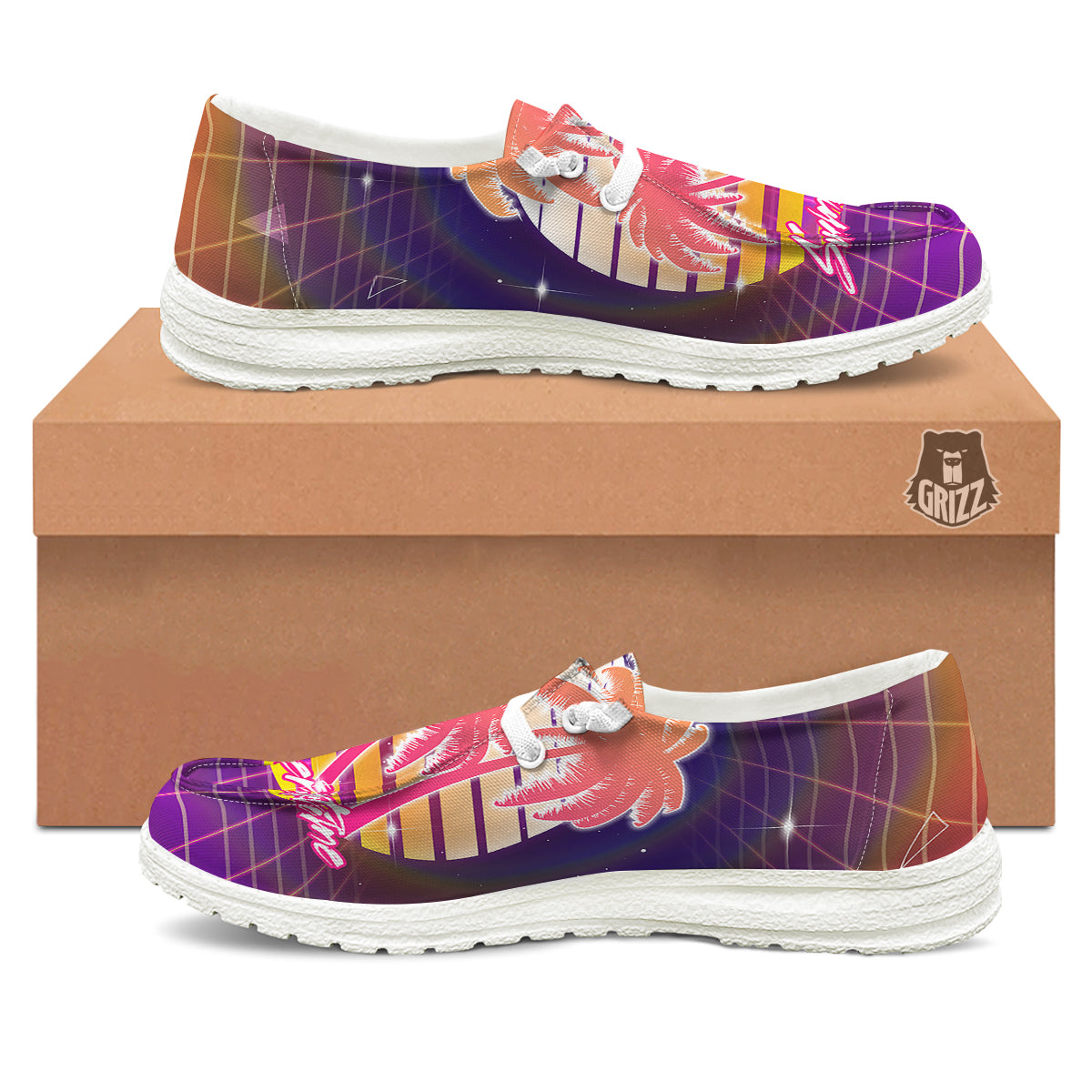 Retro Futuristic Palms Summer Time Print White Loafers-grizzshop