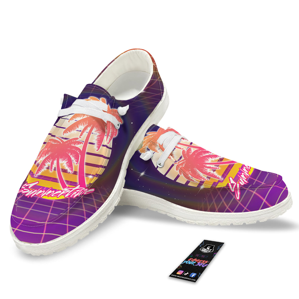 Retro Futuristic Palms Summer Time Print White Loafers-grizzshop