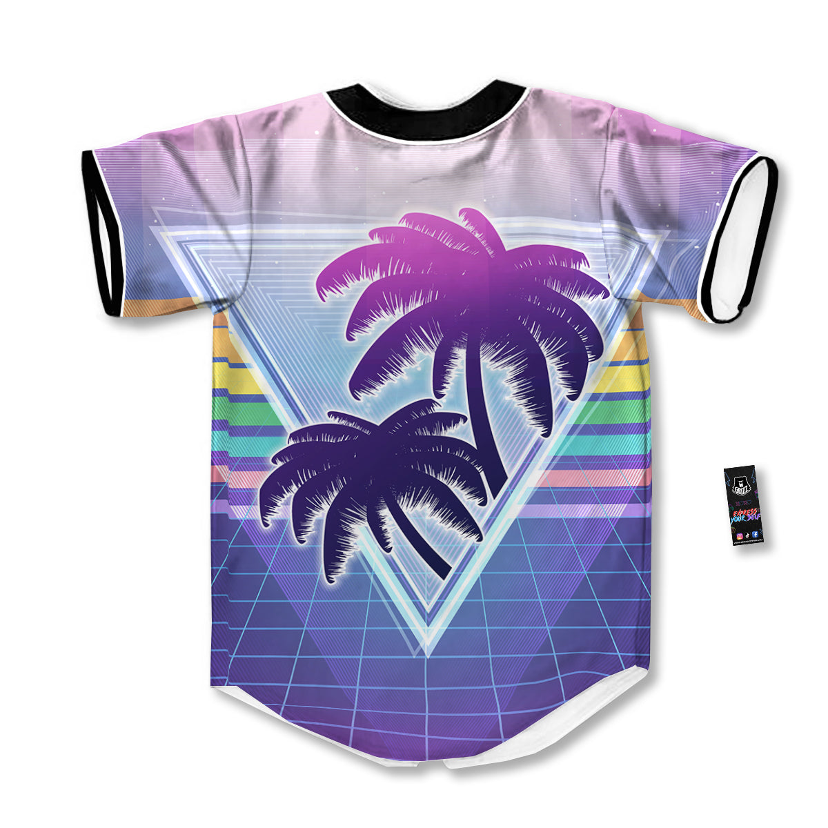 Retro Futuristic Palms Tree Print Baseball Jersey-grizzshop