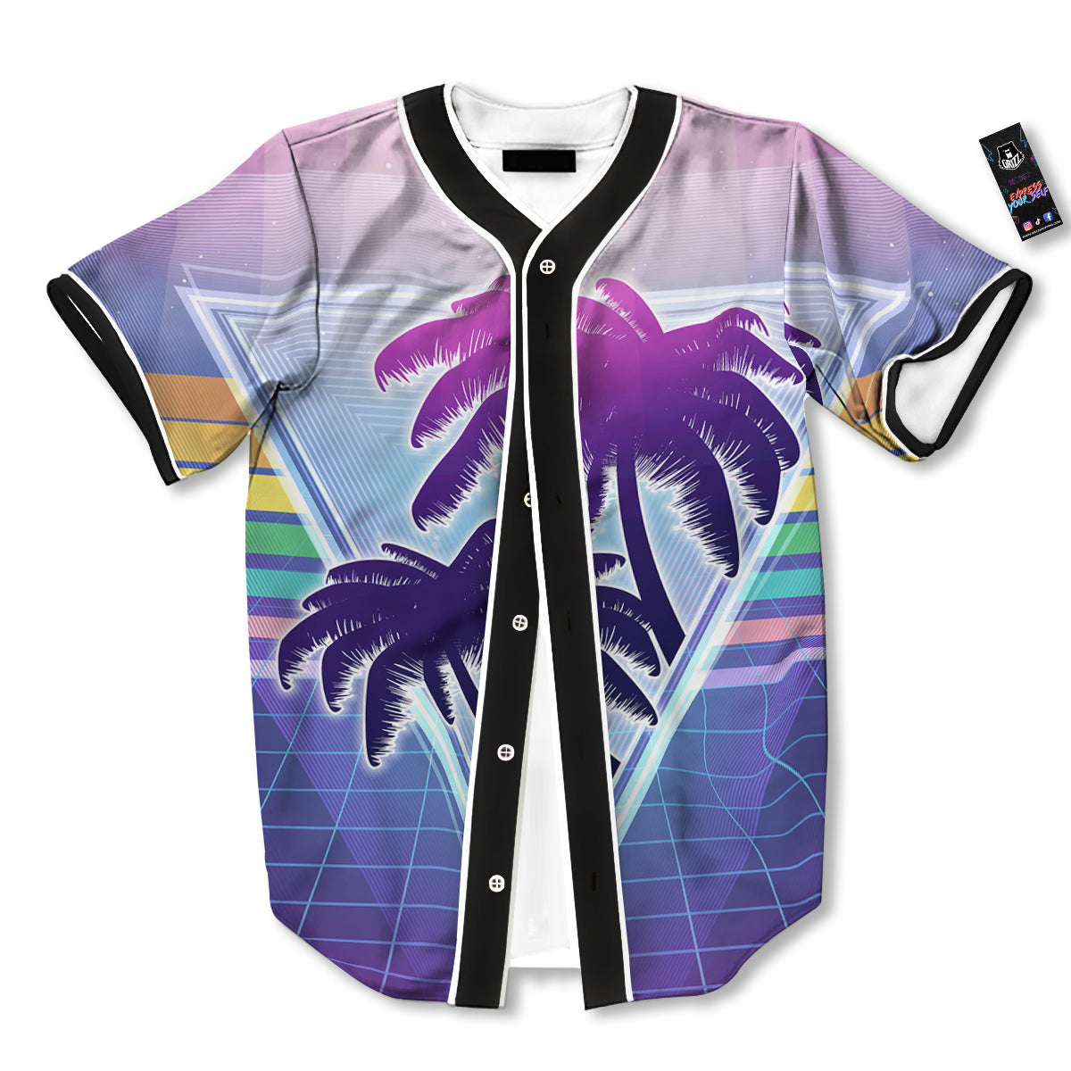 Retro Futuristic Palms Tree Print Baseball Jersey-grizzshop
