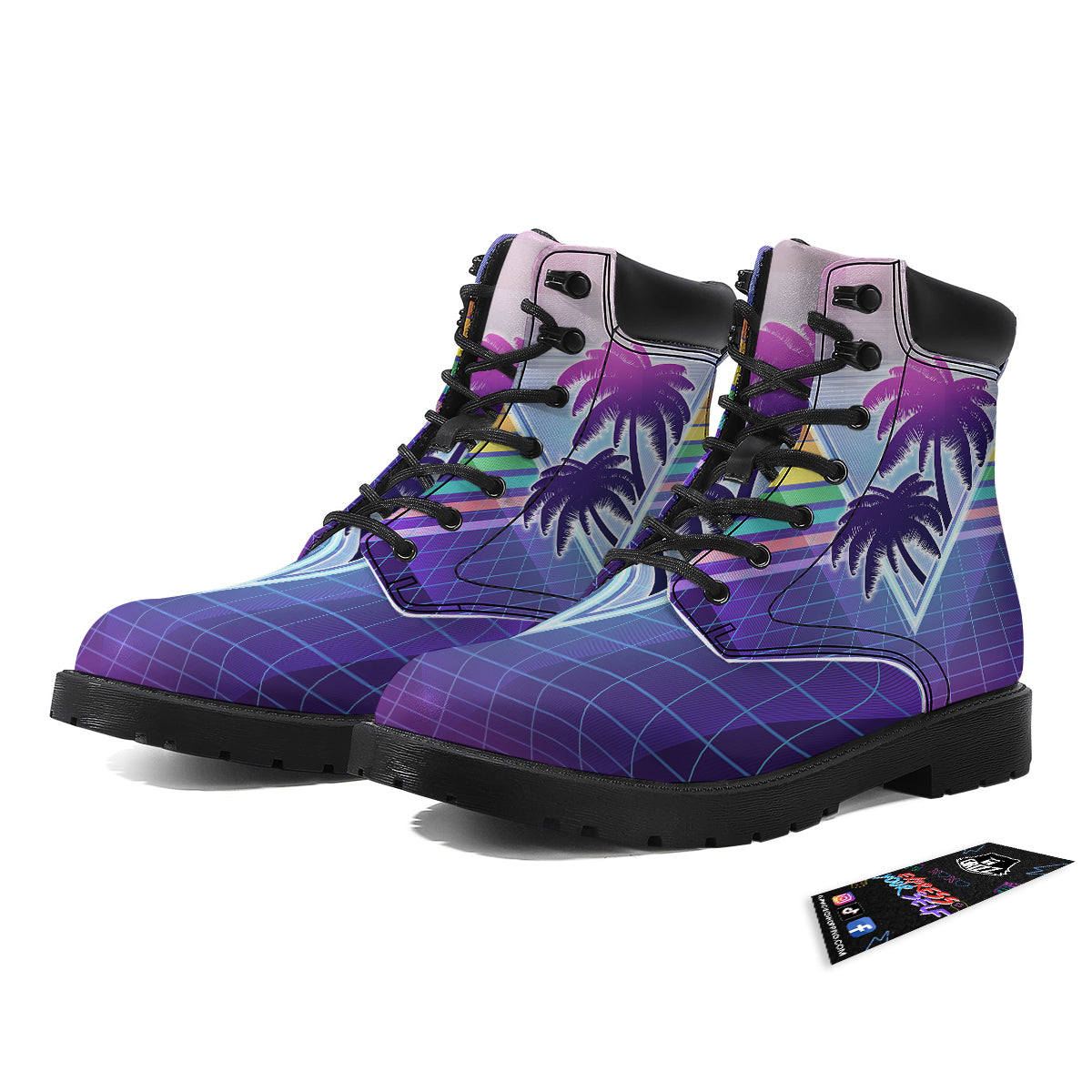 Retro Futuristic Palms Tree Print Boots-grizzshop